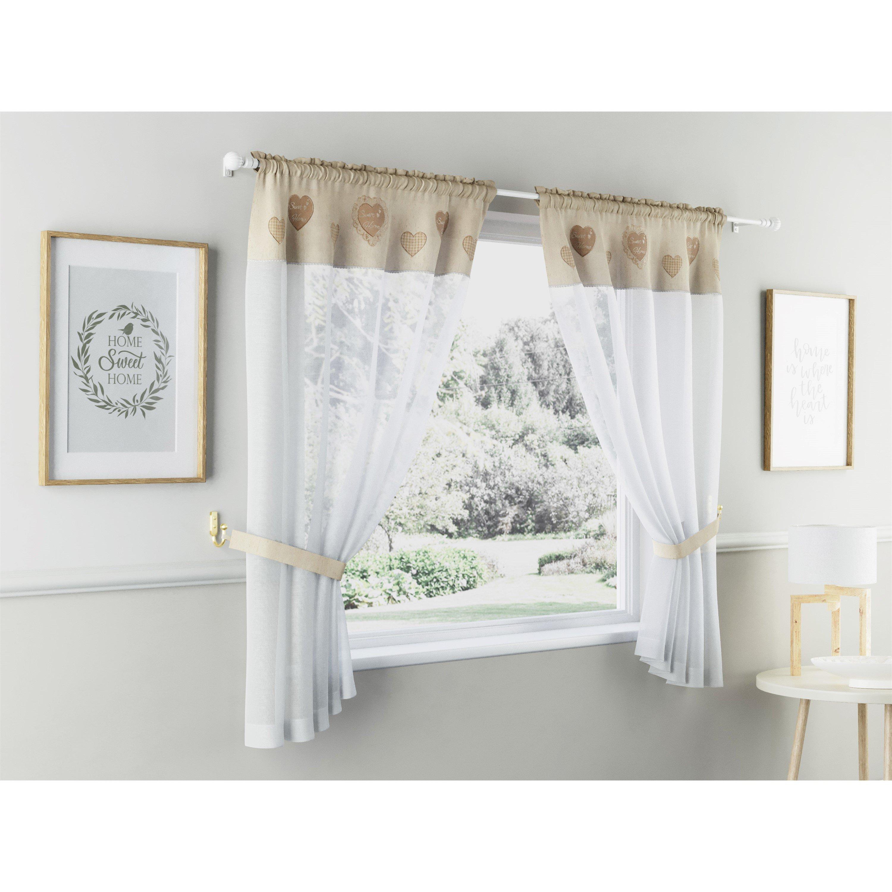 Tyrone Textiles  Sweetheart Embroidery Hearts With Linen Look Top - Natural - 140x137cm
