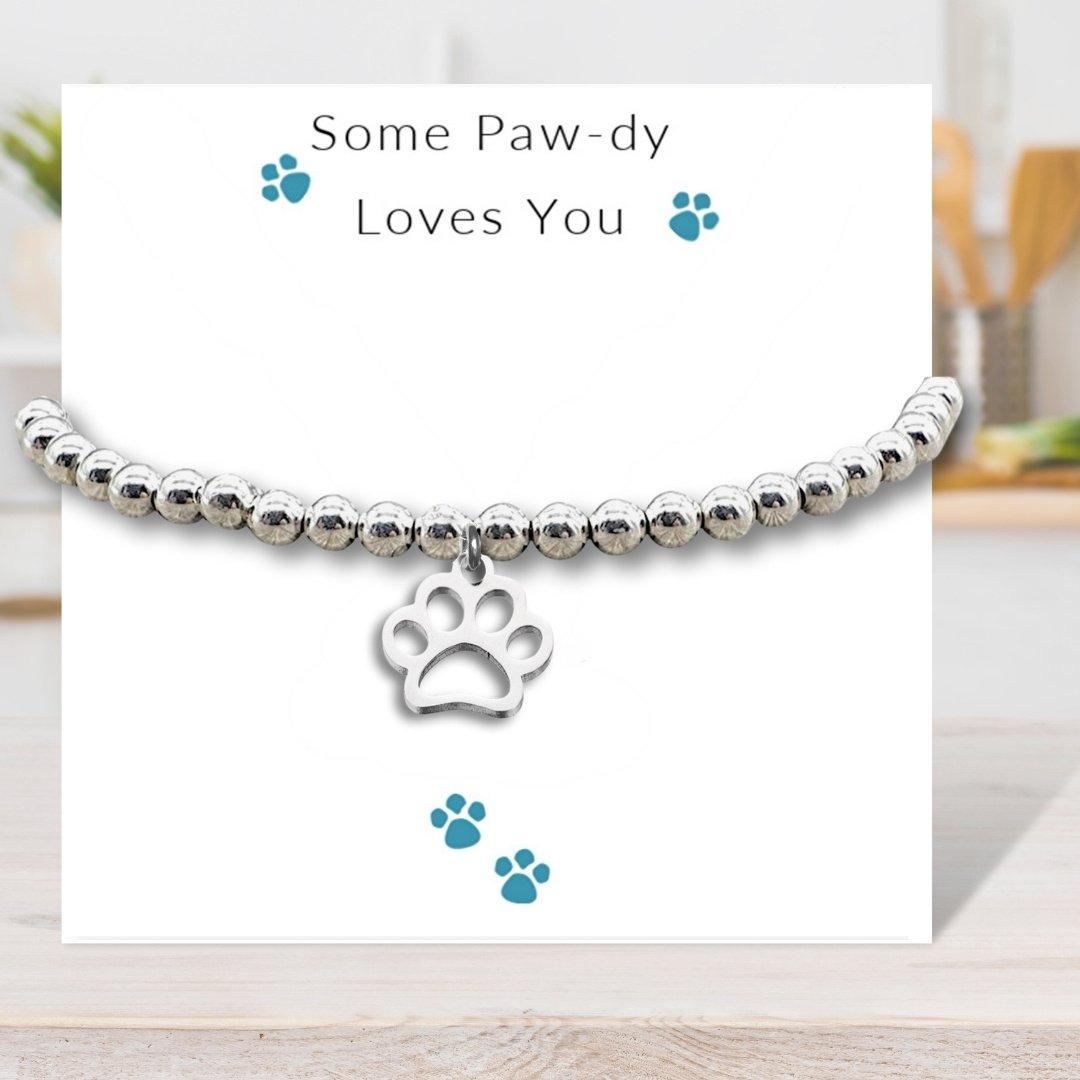 Silver - Aye Do - Some Paw-dy Loves You - Paw Print Bracelet & Gift - 1