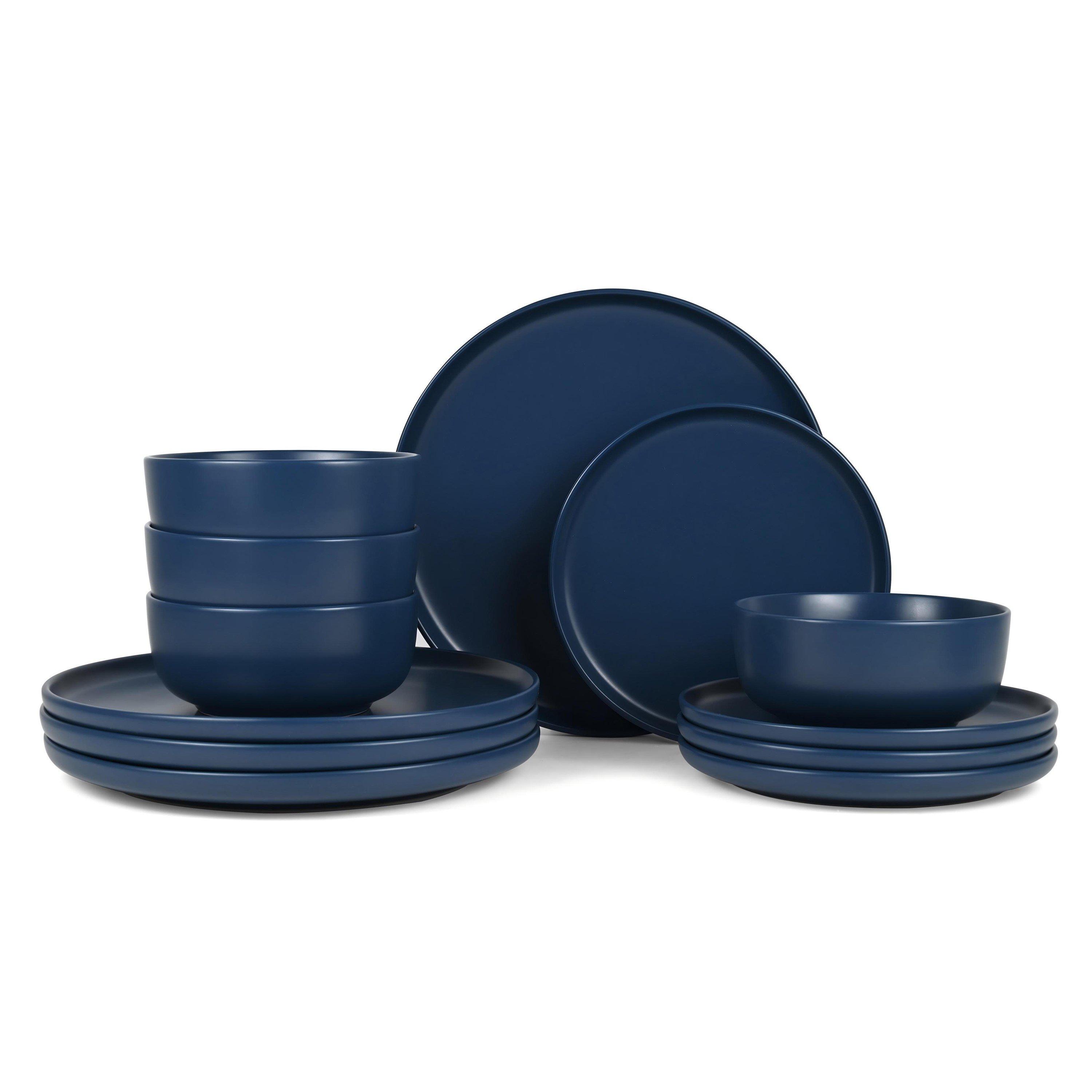 Blue - Waterside - 12pc Solid Navy Dinner Set - 1