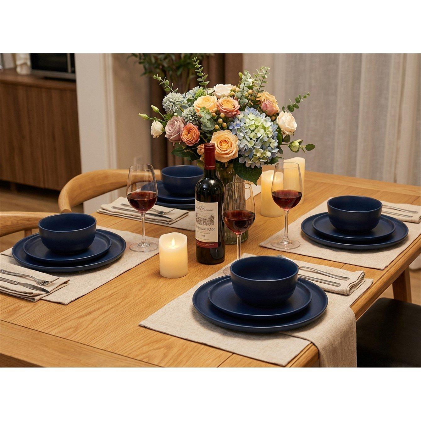 Blue - Waterside - 12pc Solid Navy Dinner Set - 3