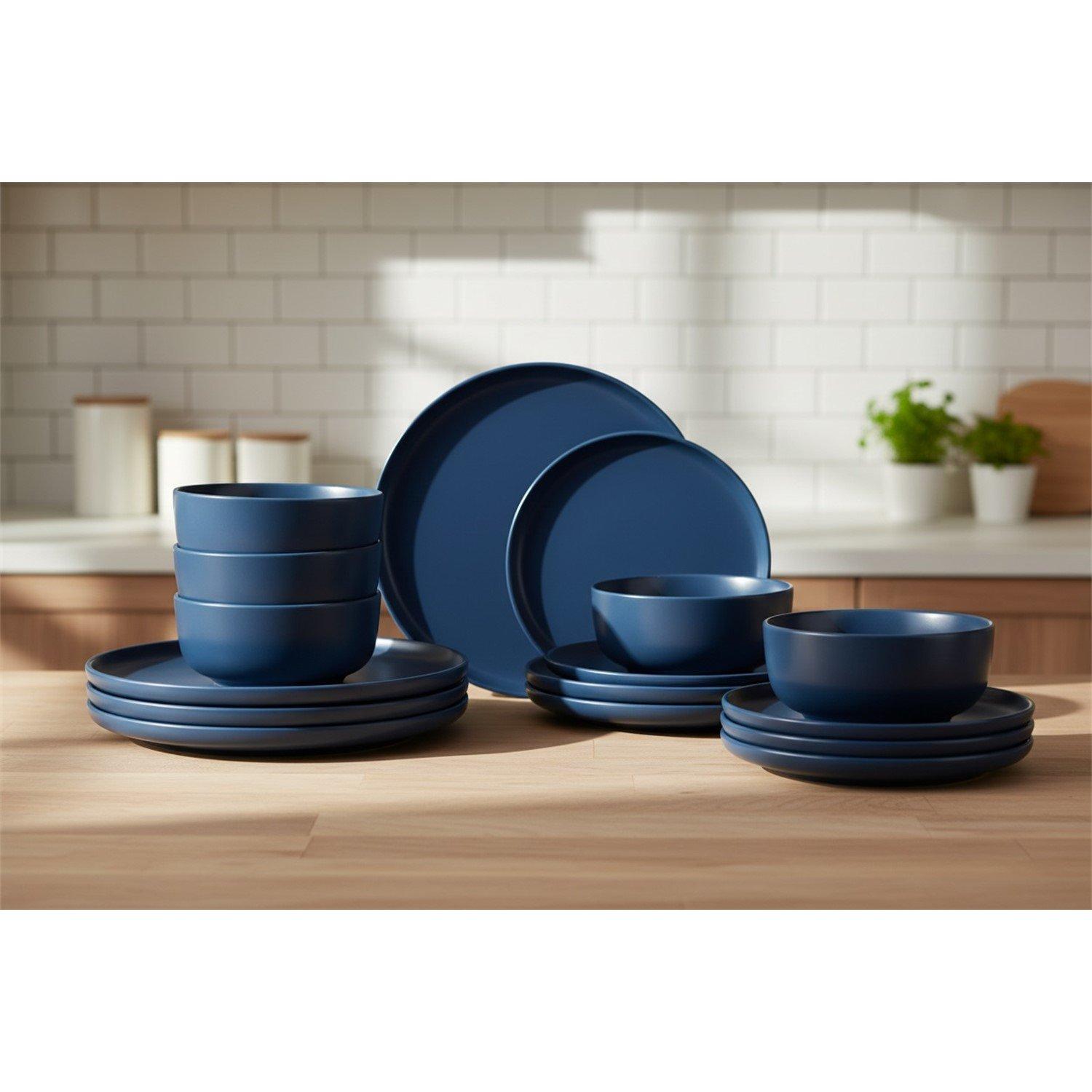 Blue - Waterside - 12pc Solid Navy Dinner Set - 4