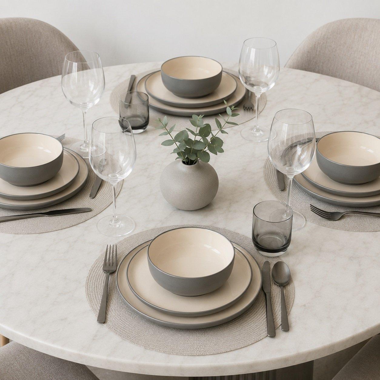 Grey - Waterside - 12pc Grey 2tone Dinner Set - 2