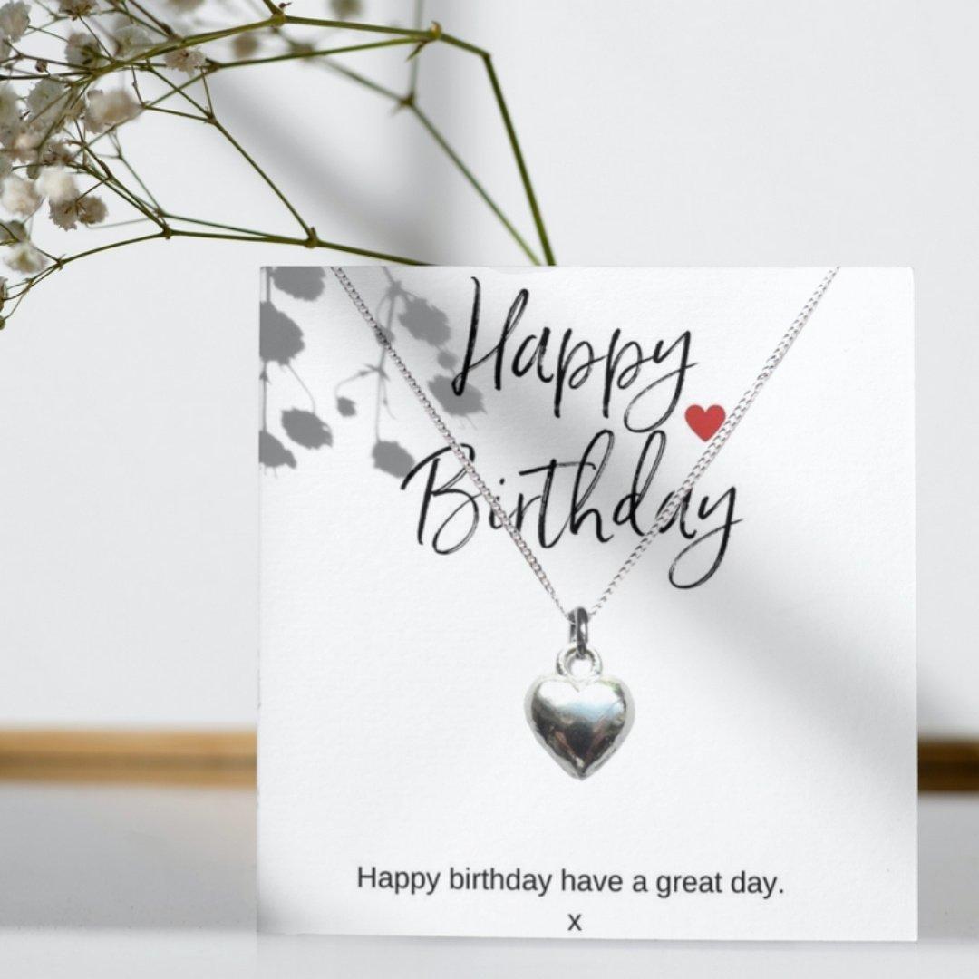 Silver - Aye Do - Happy Birthday Heart Charm Necklace & Gift Card - 1
