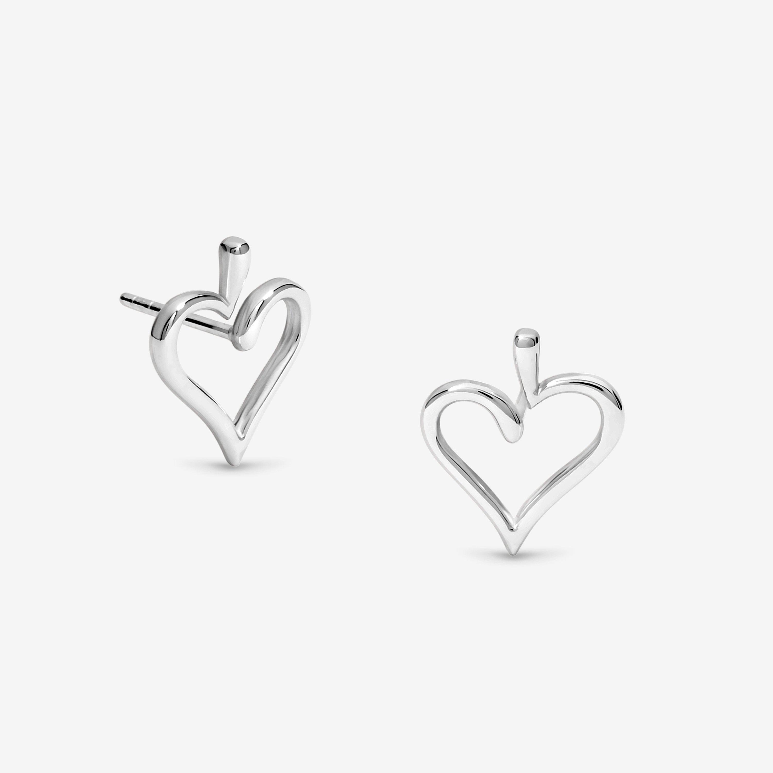 Silver - Simply Silver - Sterling Silver 925 Polished Open Heart Studs - 1
