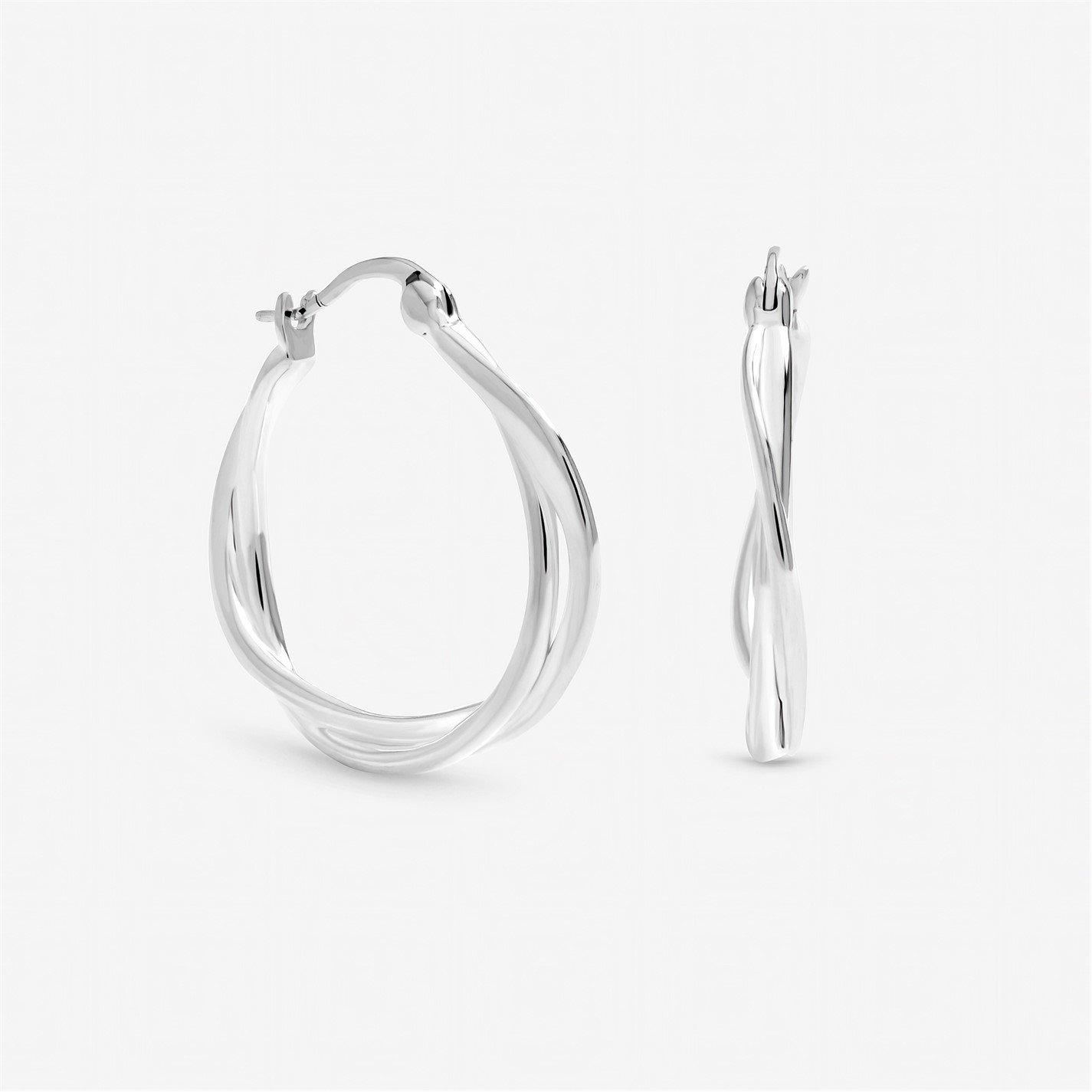 Inicio Women's Sterling Plated Polished Twist Hoops Silver