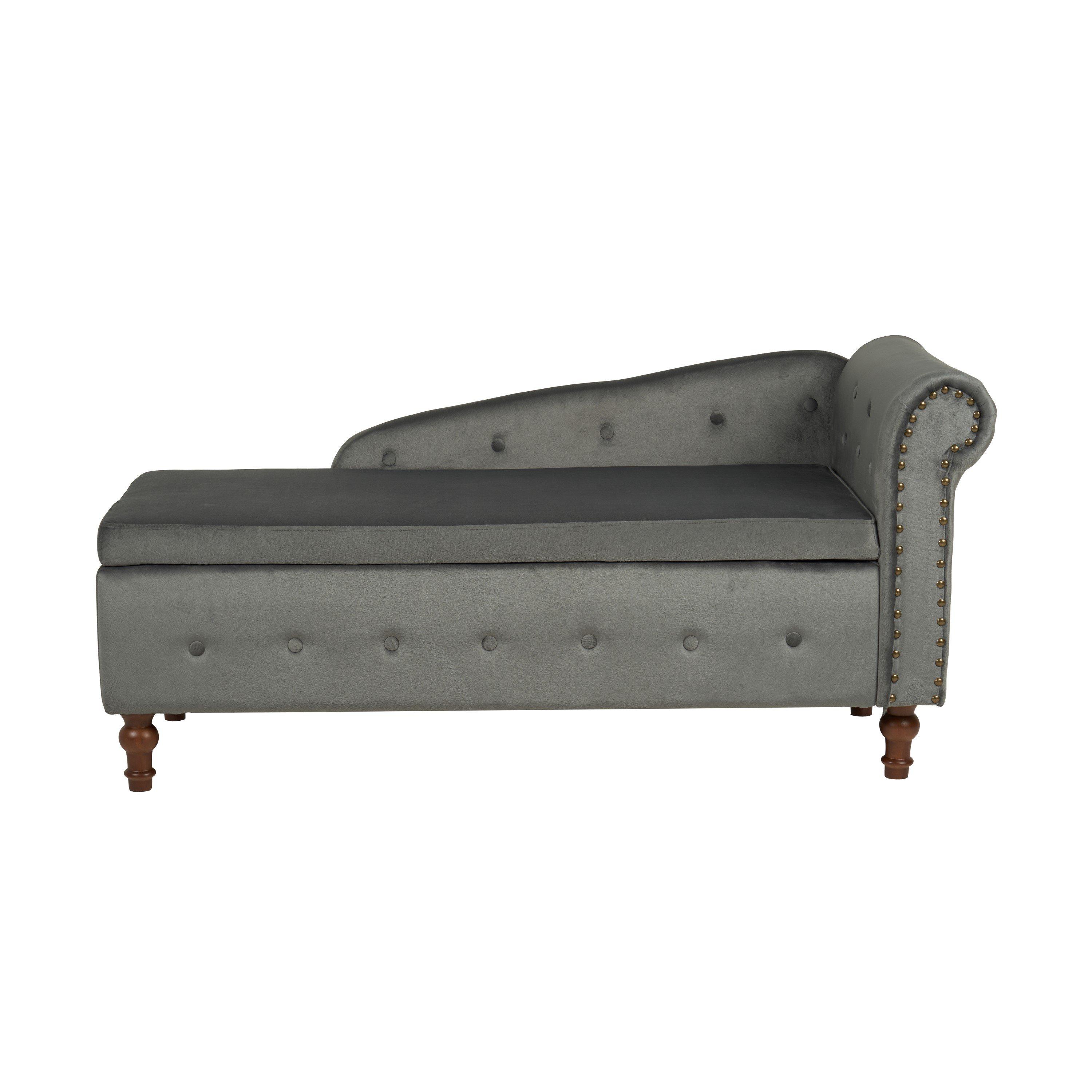 Grey - Alan Symonds - Velvet Chaise Longue with storage - 2