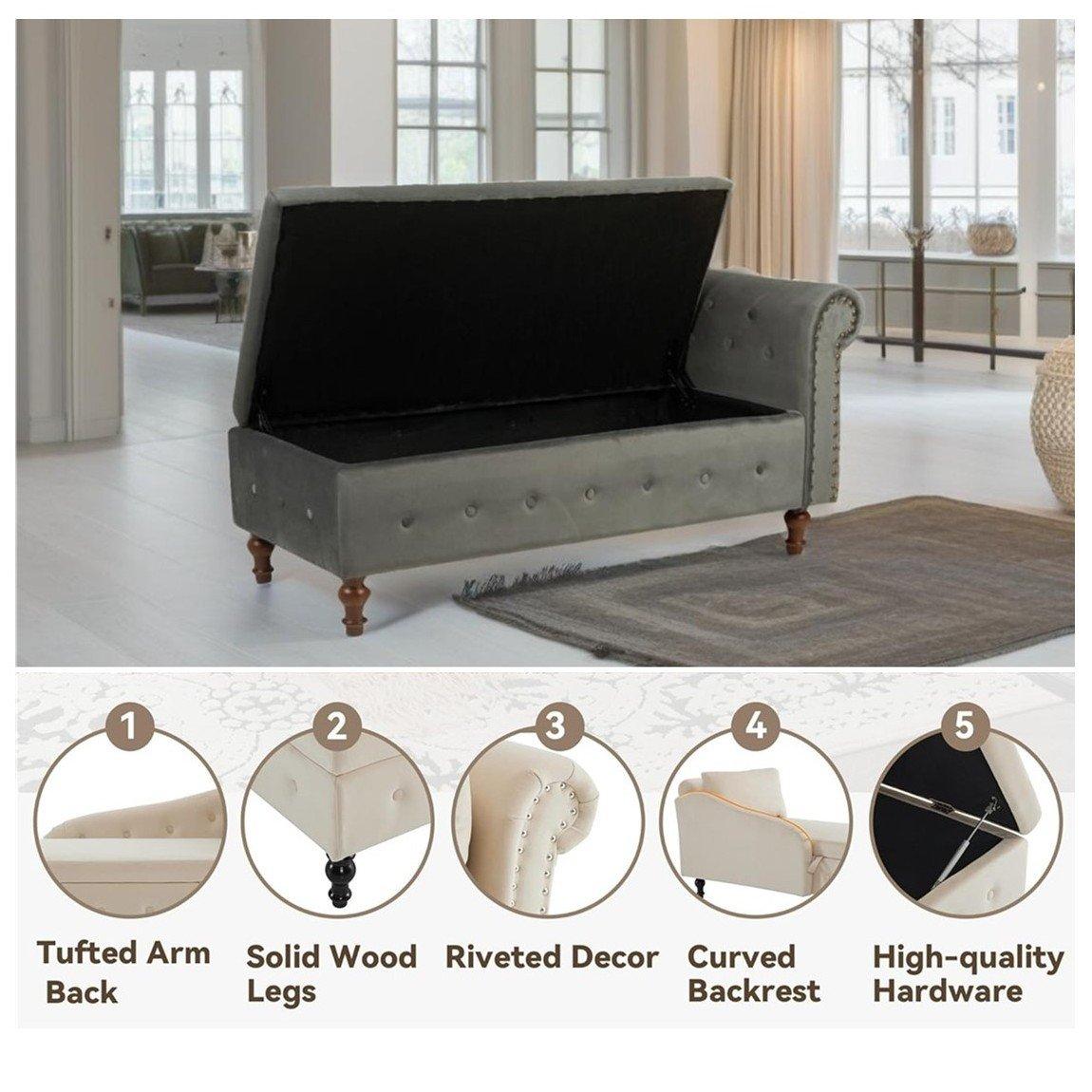 Grey - Alan Symonds - Velvet Chaise Longue with storage - 3