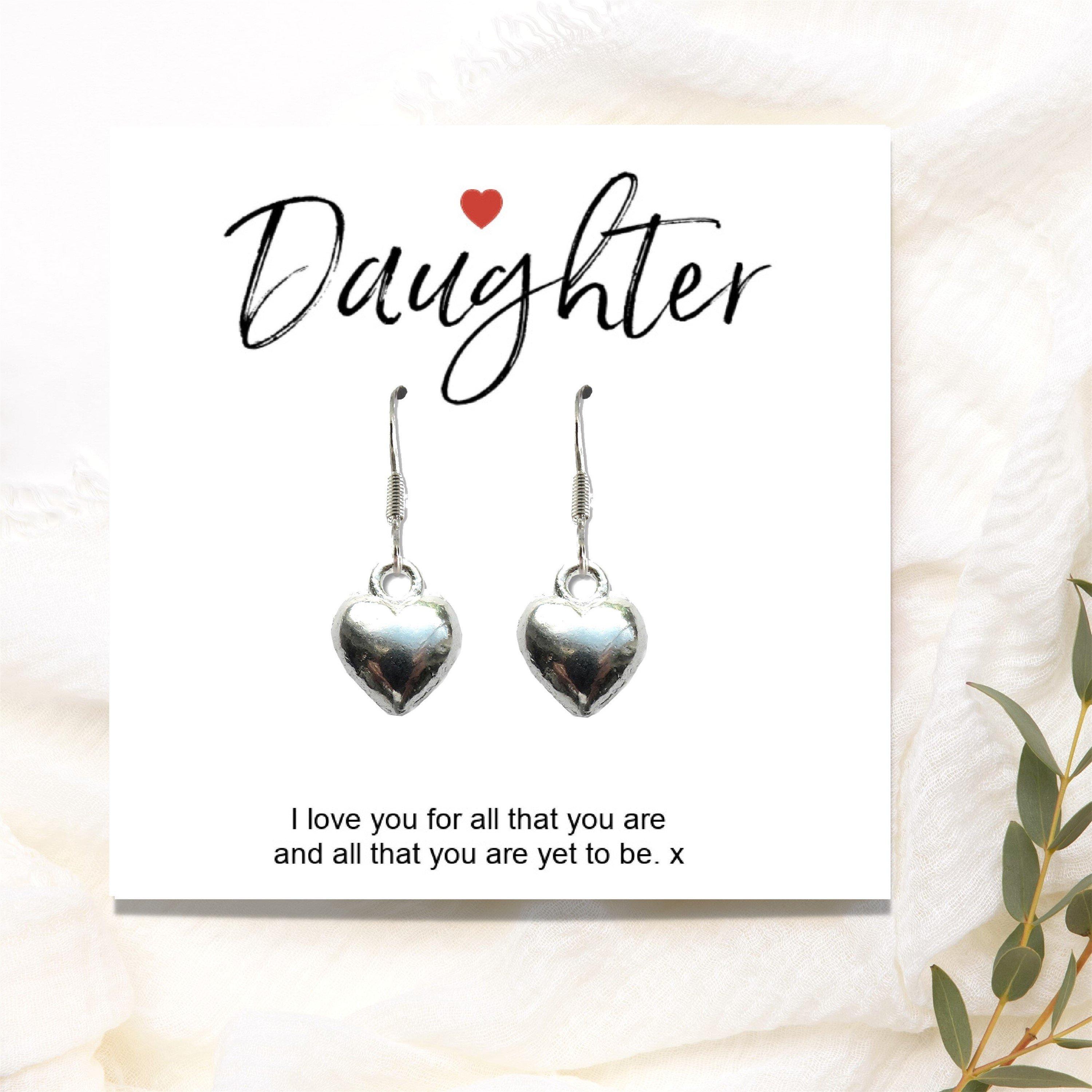 Silver - Aye Do - Daughter Heart Earrings with Gift Card - 1