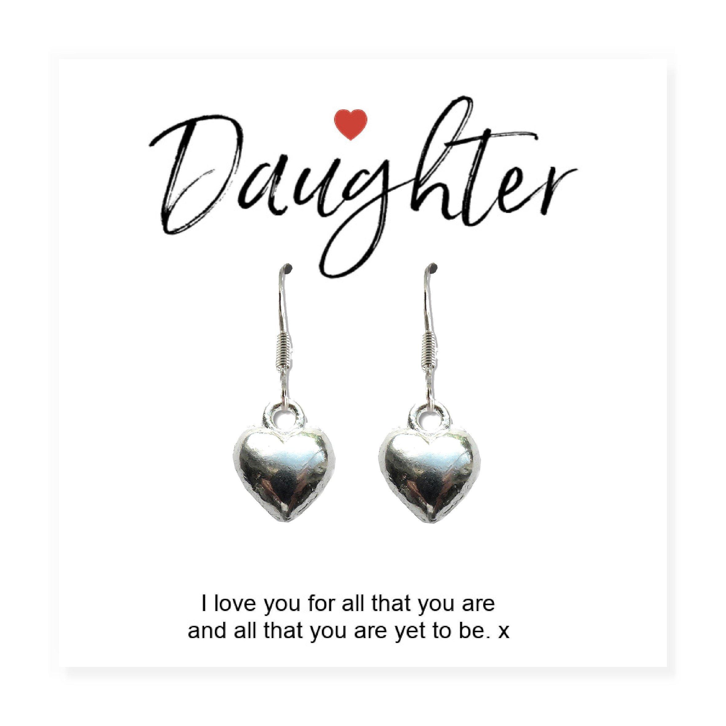 Silver - Aye Do - Daughter Heart Earrings with Gift Card - 2