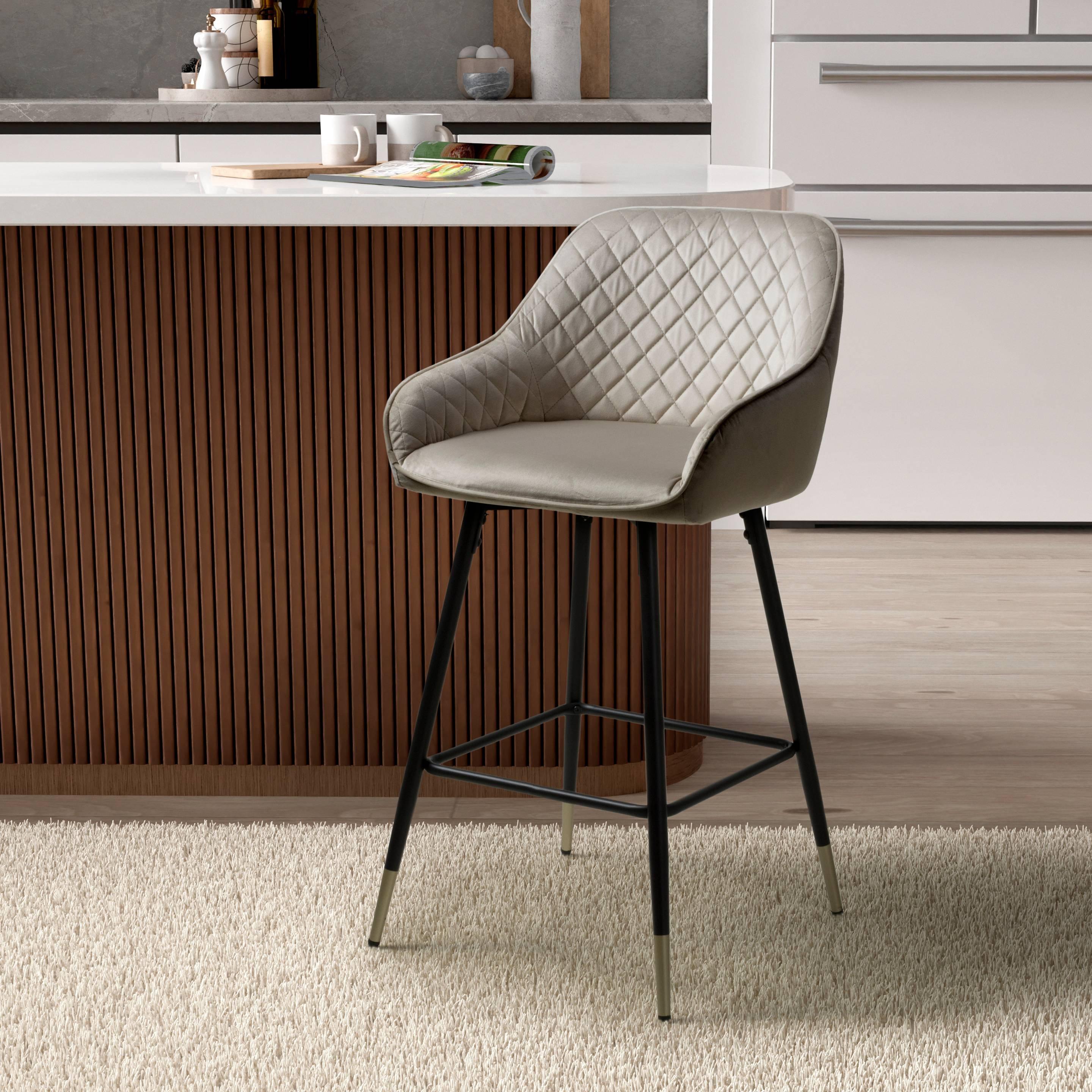 Mink - Shankar - Set of 2 Savanna Brushed Velvet Mink Bar Stools - 1