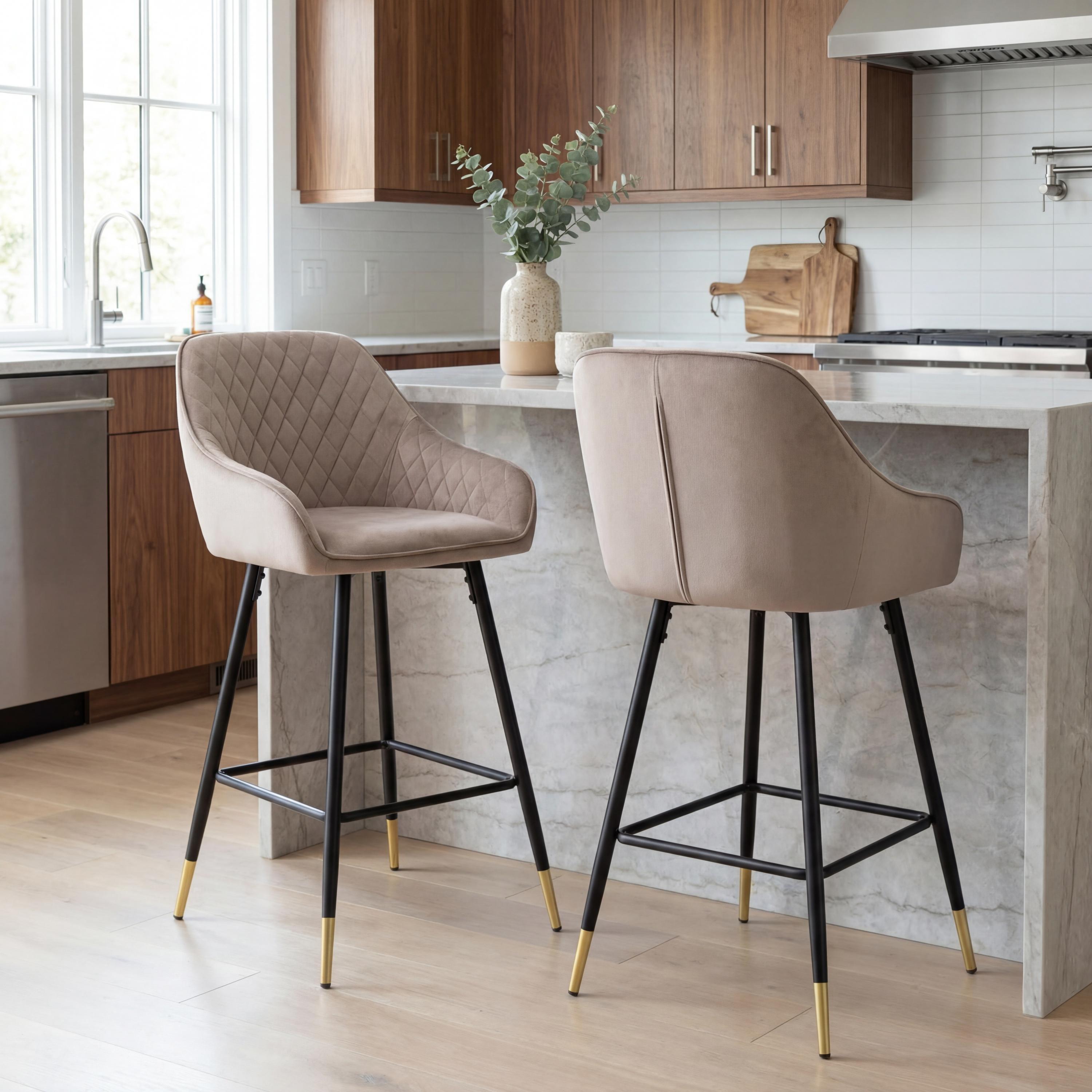 Mink - Shankar - Set of 2 Savanna Brushed Velvet Mink Bar Stools - 1