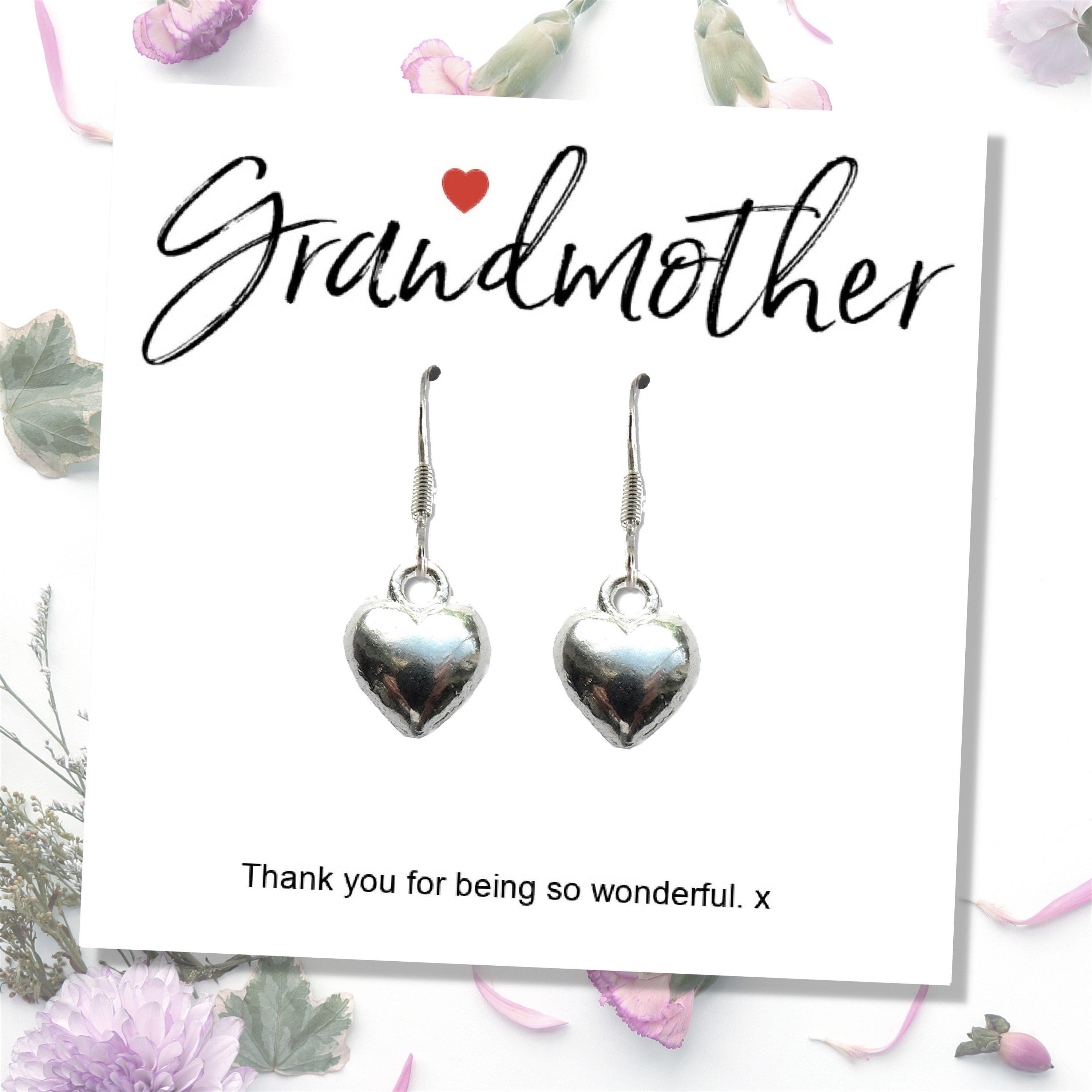 Silver - Aye Do - Grandmother Message Gift Card with Heart Earrings - 1