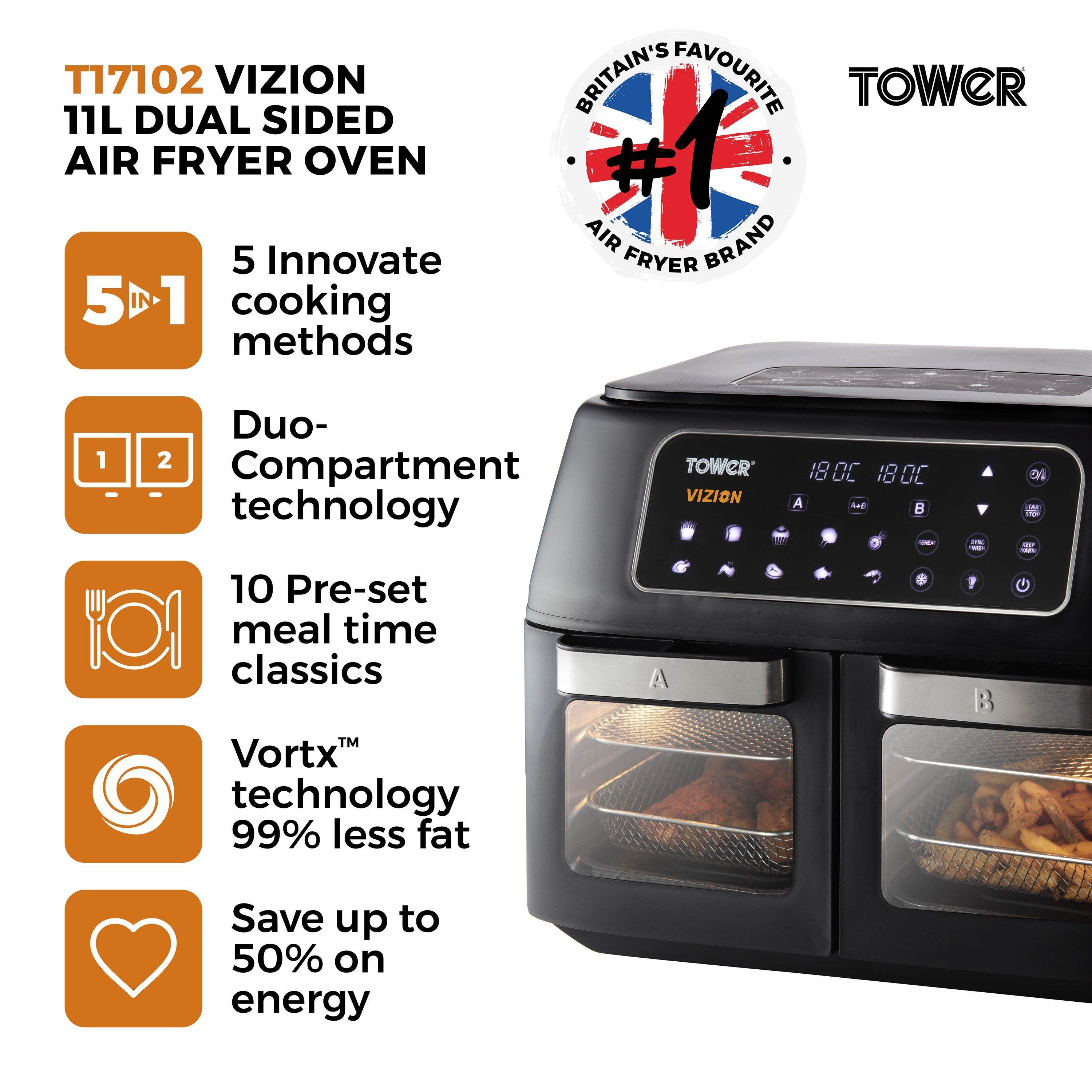 Black - Tower - Vortx 11L Vizion Dual Oven Air Fryer Digital Black - 2