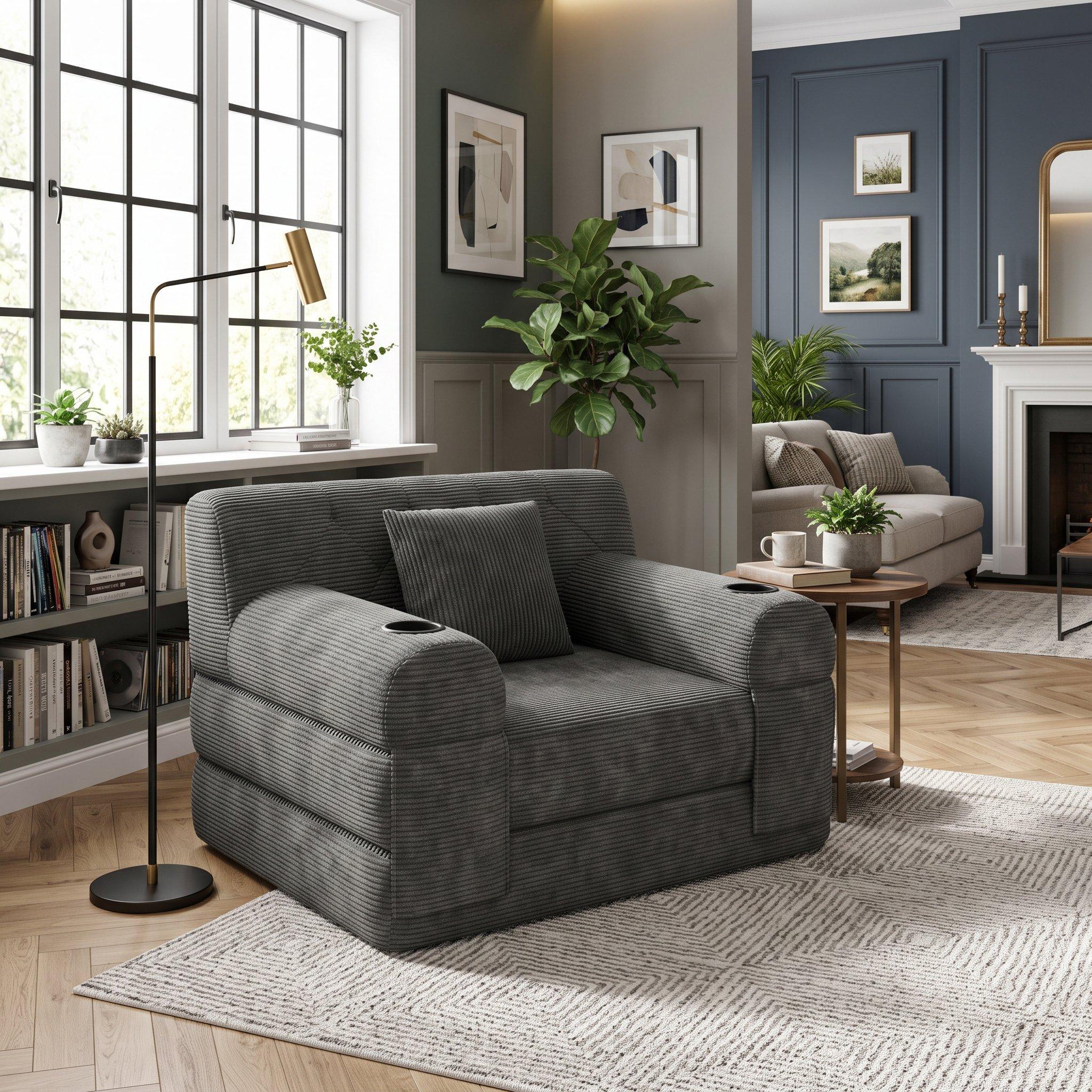 Dark Gray - Urban Meuble - Corduroy Convertible Sleeper Chair - 1