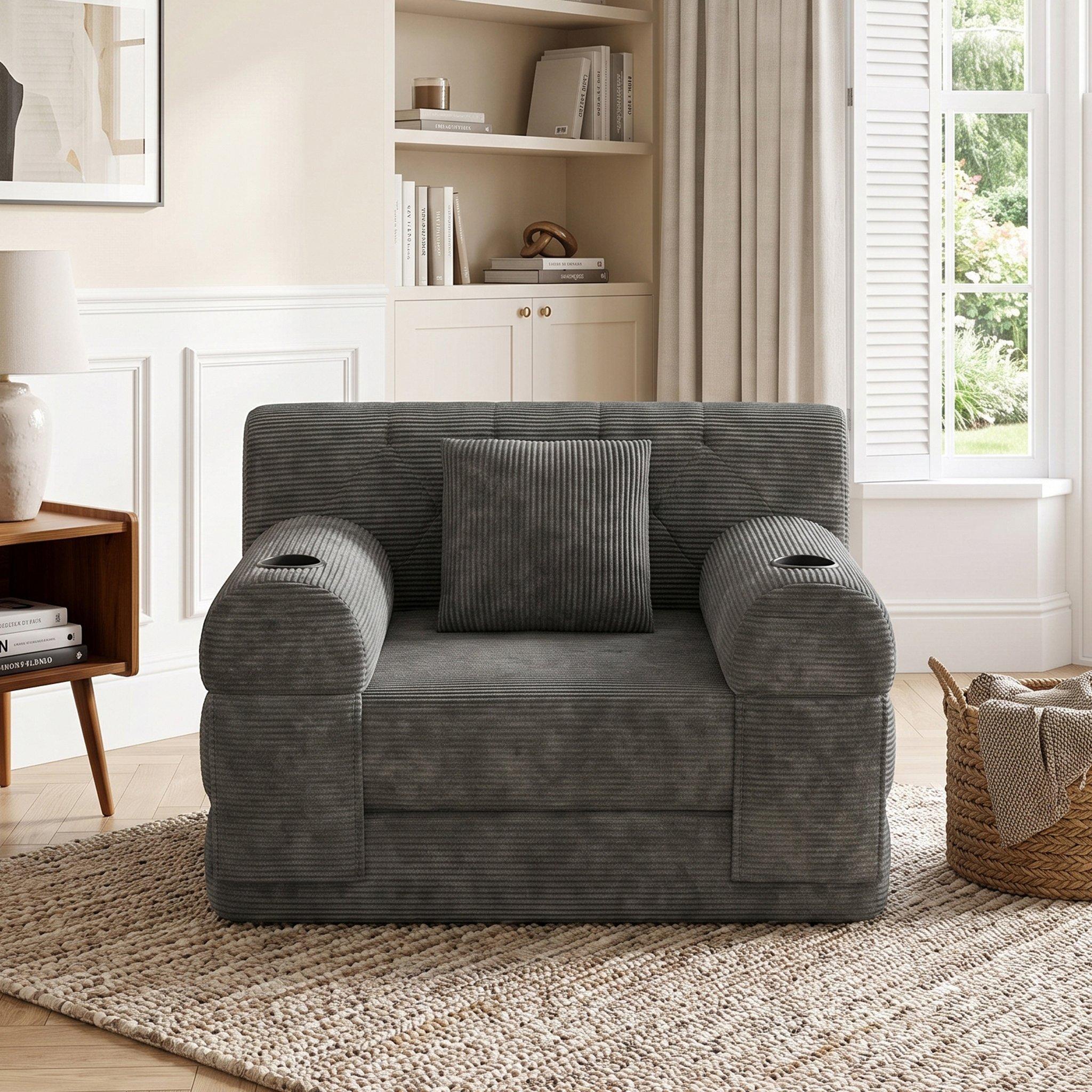 Dark Gray - Urban Meuble - Corduroy Convertible Sleeper Chair - 2