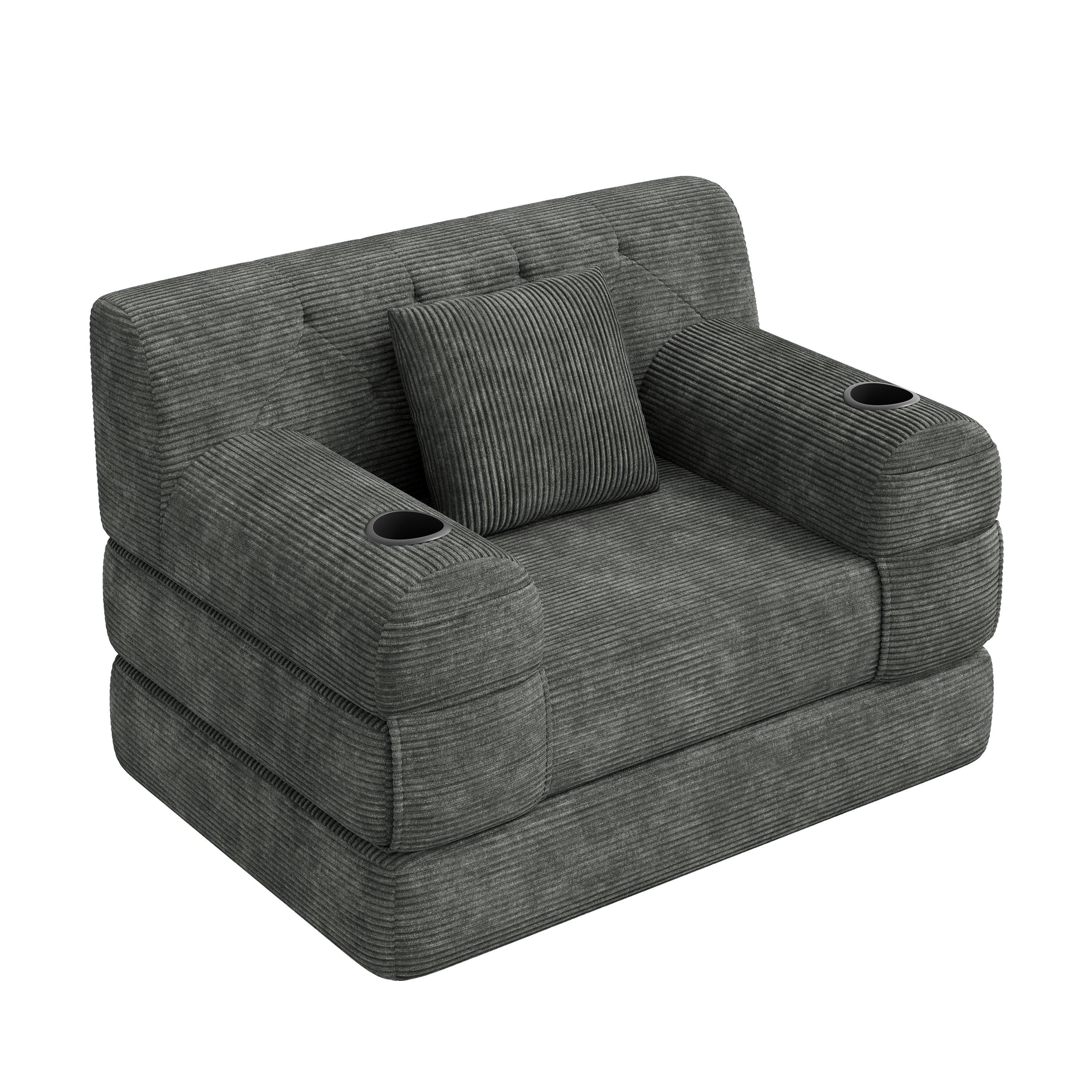 Dark Gray - Urban Meuble - Corduroy Convertible Sleeper Chair - 12