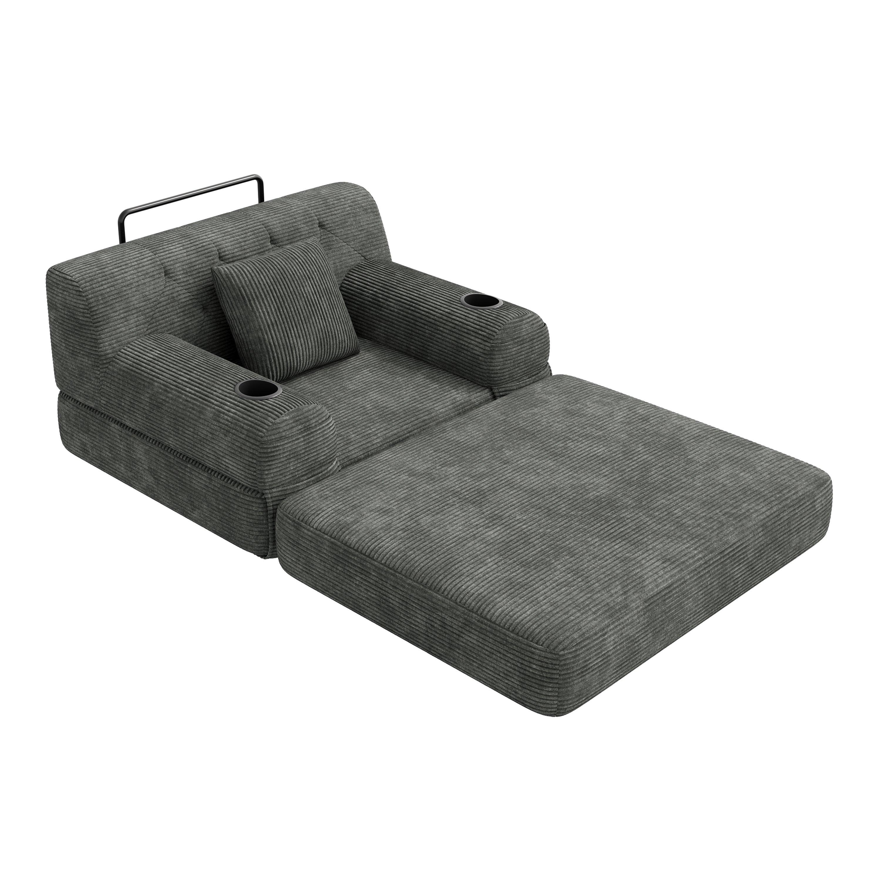Dark Gray - Urban Meuble - Corduroy Convertible Sleeper Chair - 13