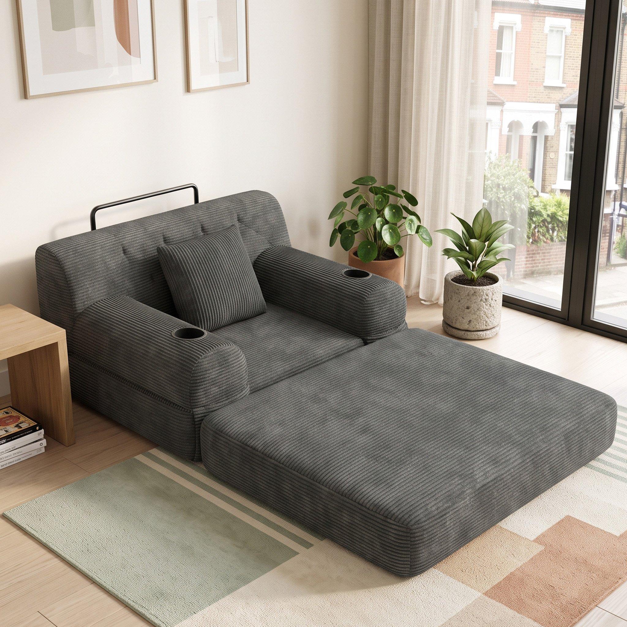 Dark Gray - Urban Meuble - Corduroy Convertible Sleeper Chair - 4