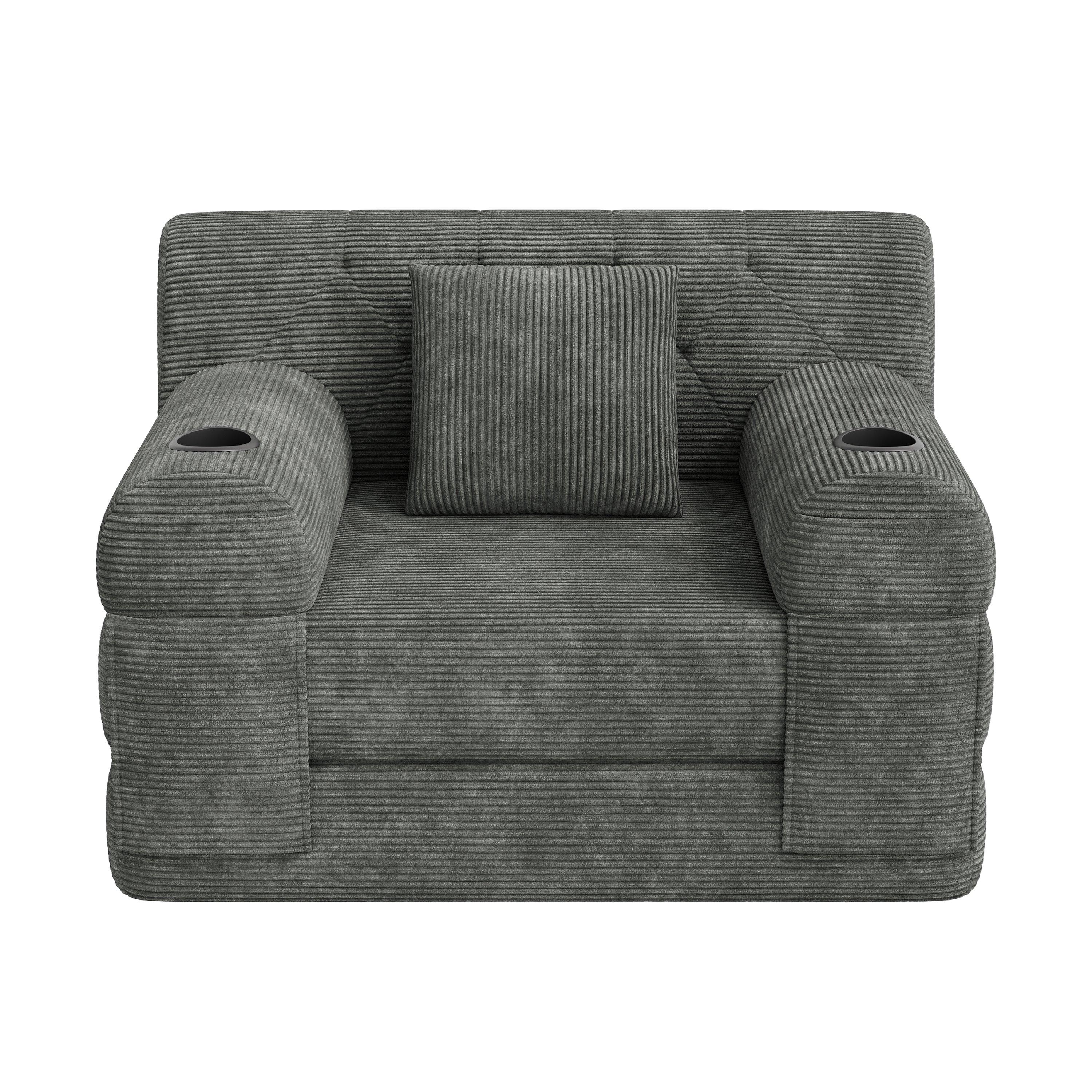 Dark Gray - Urban Meuble - Corduroy Convertible Sleeper Chair - 5