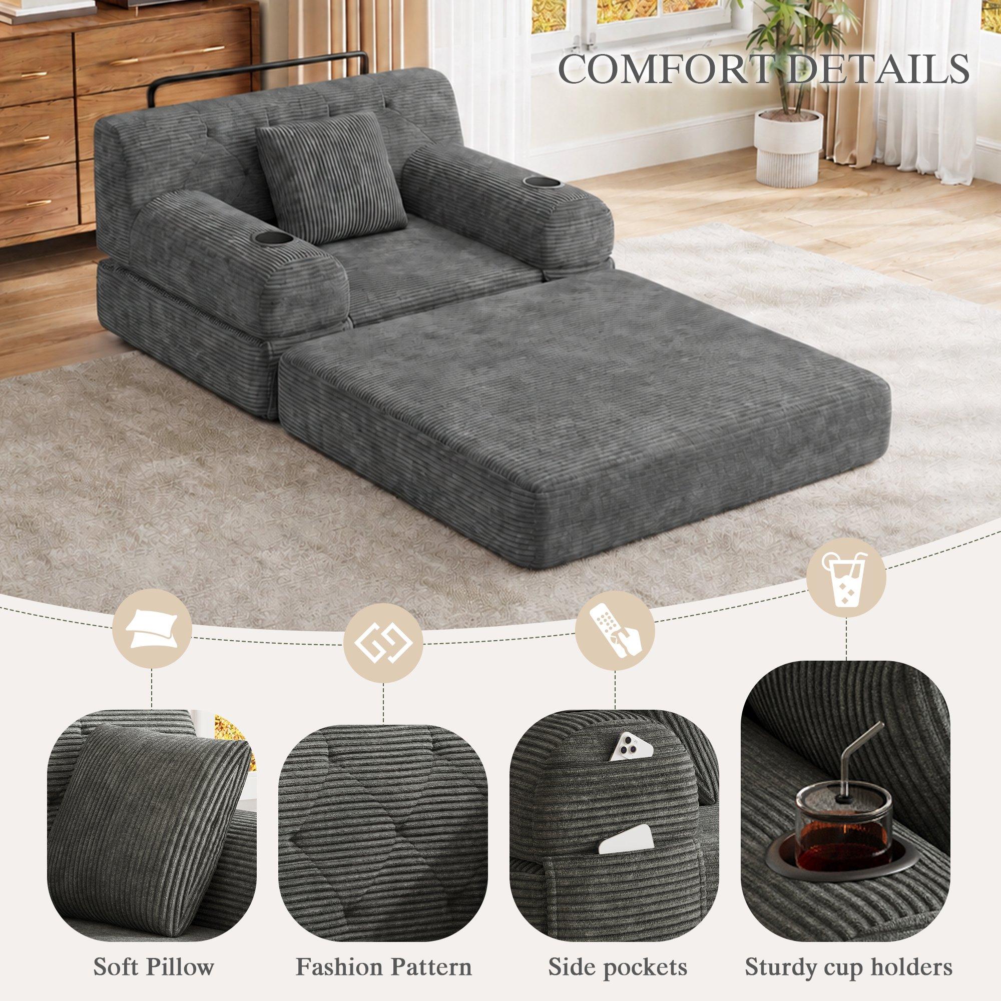 Dark Gray - Urban Meuble - Corduroy Convertible Sleeper Chair - 9