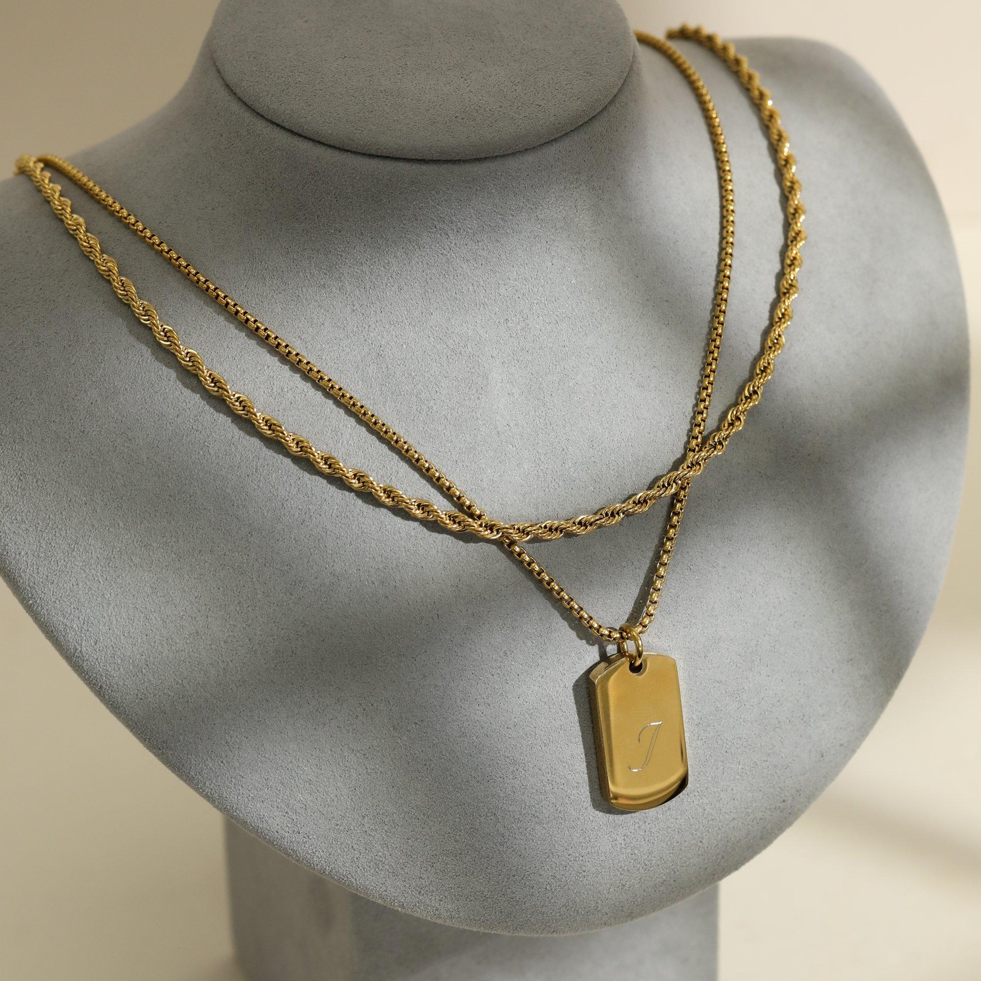 Gold - Inicio - Mens Waterproof Dog Tag Necklace - Gift Pouch - 1