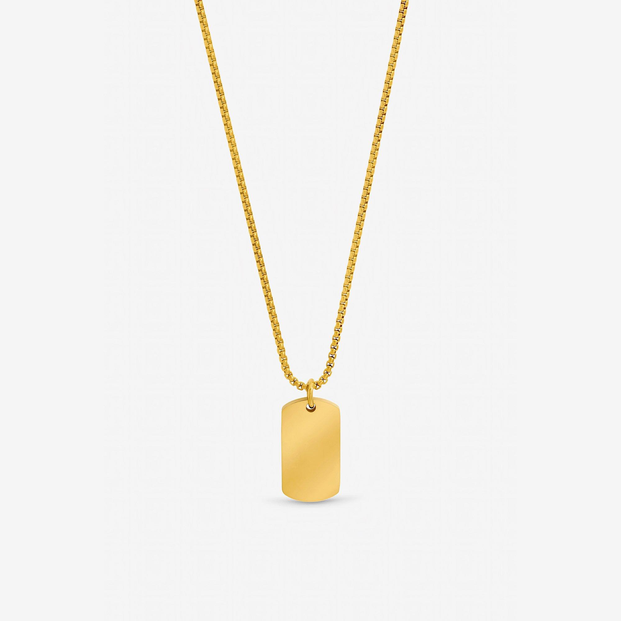 Inicio Men's Waterproof Dog Tag Necklace - Gift Pouch - Gold