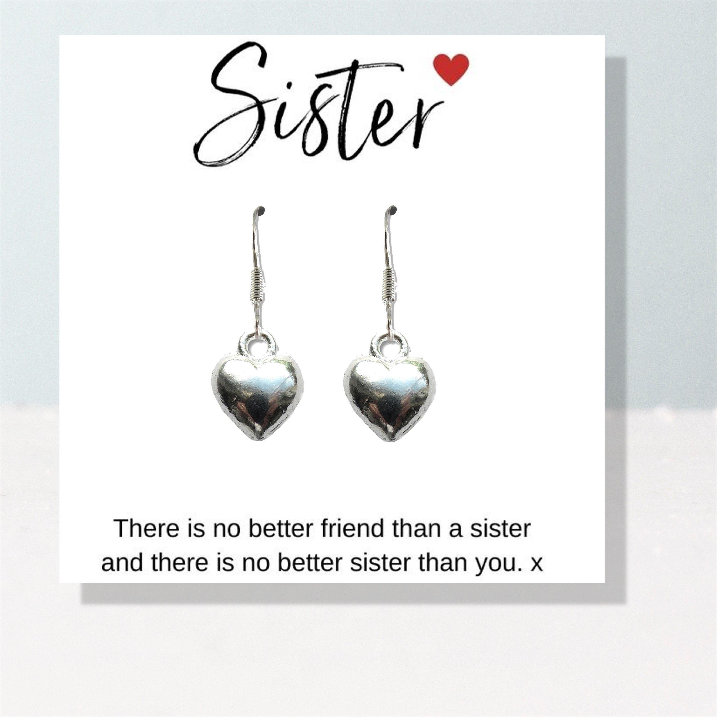 Silver - Aye Do - Heart Earrings & Sister Gift Card - 1