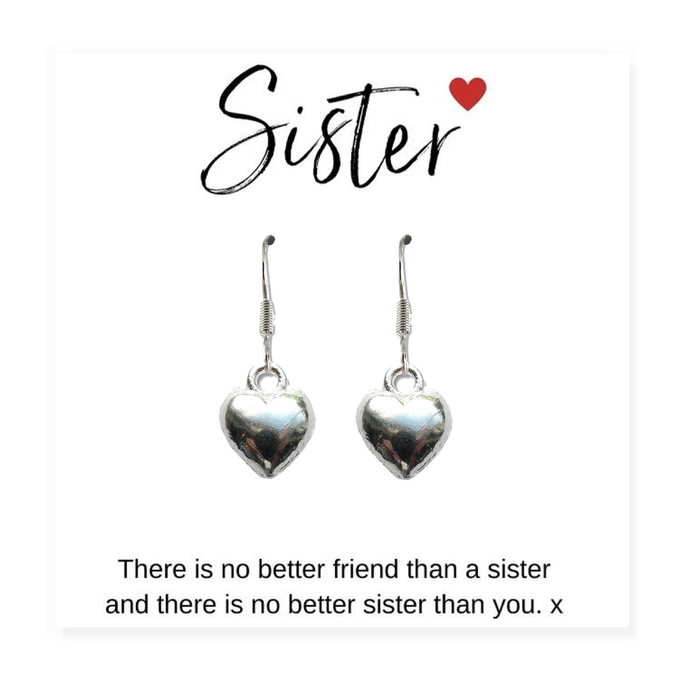 Silver - Aye Do - Heart Earrings & Sister Gift Card - 2