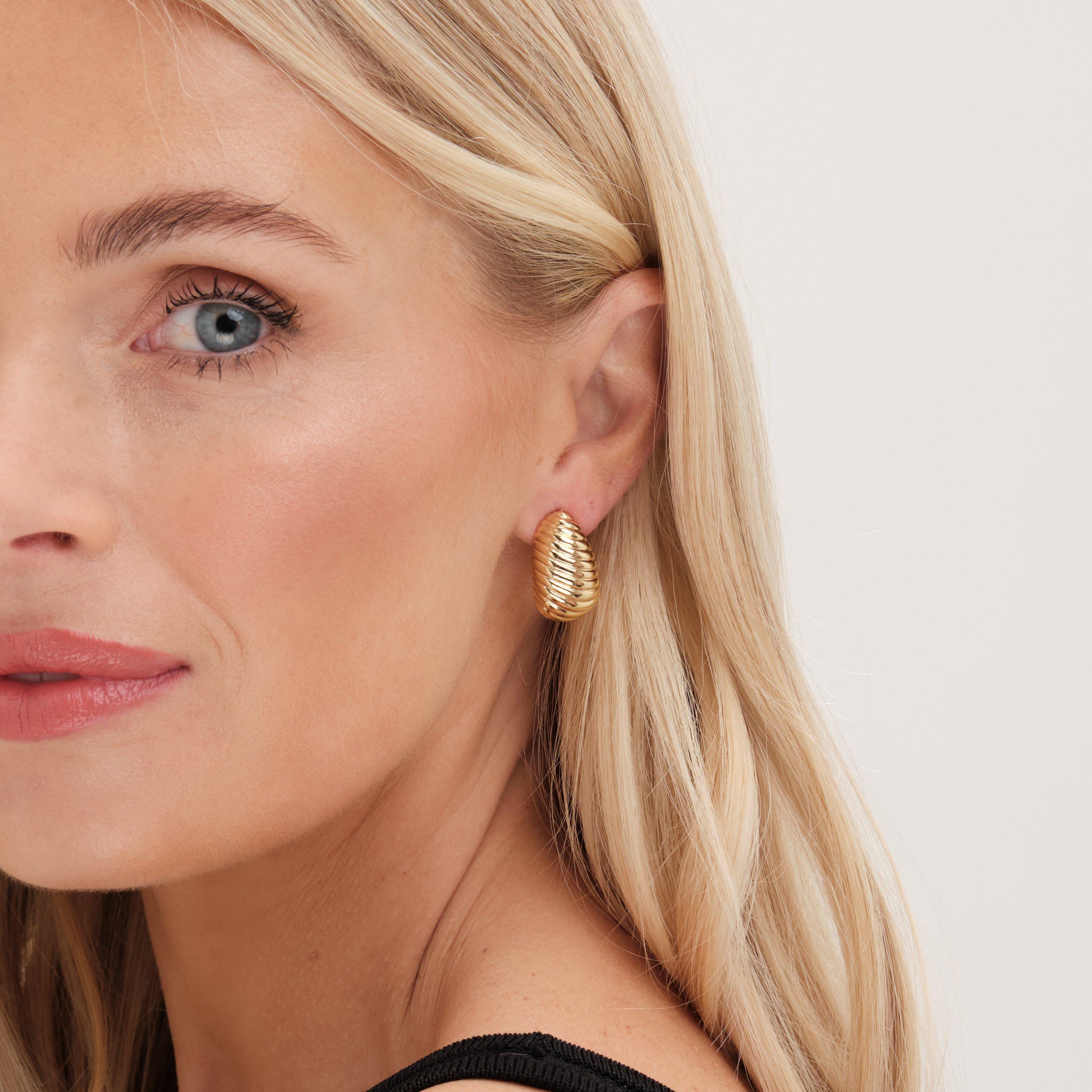 Gold - Jon Richard - Gold Plated Ridge Dome Hoops - 2