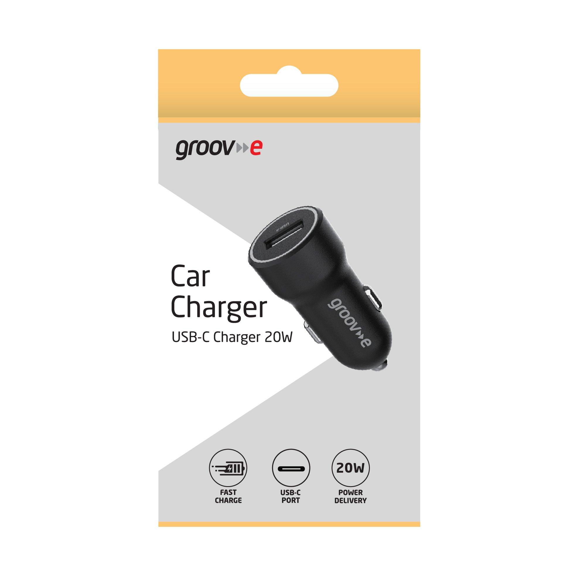 Black - Groov-e - USB-C Car Charger 20W - Black - 2