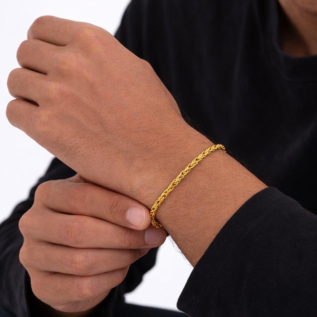 Gold - Inicio - Mens Waterproof Twist Rope Bracelet - Gift Pouch - 2