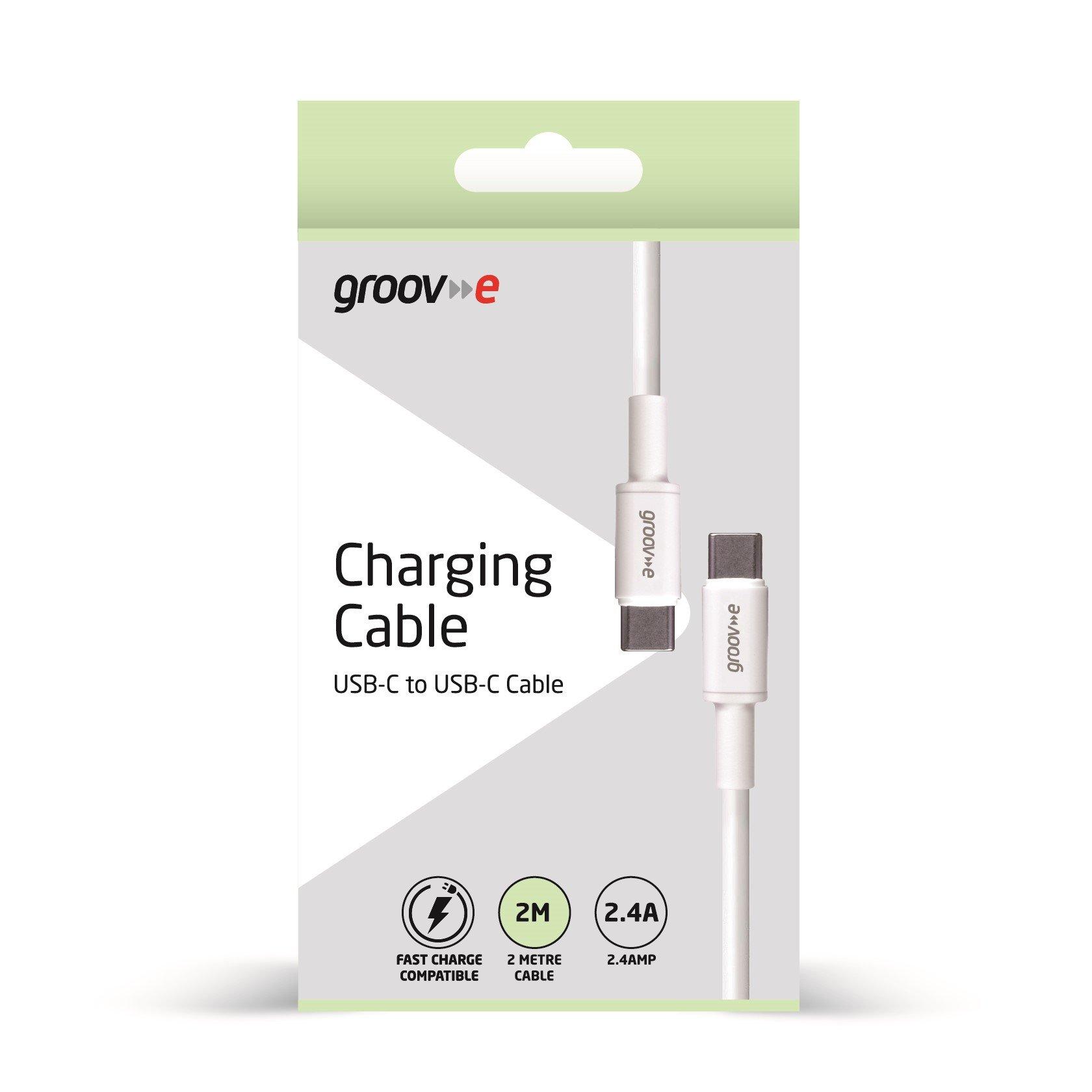 White - Groov-e - USB-C to USB-C Charging Cable 2M - White - 3
