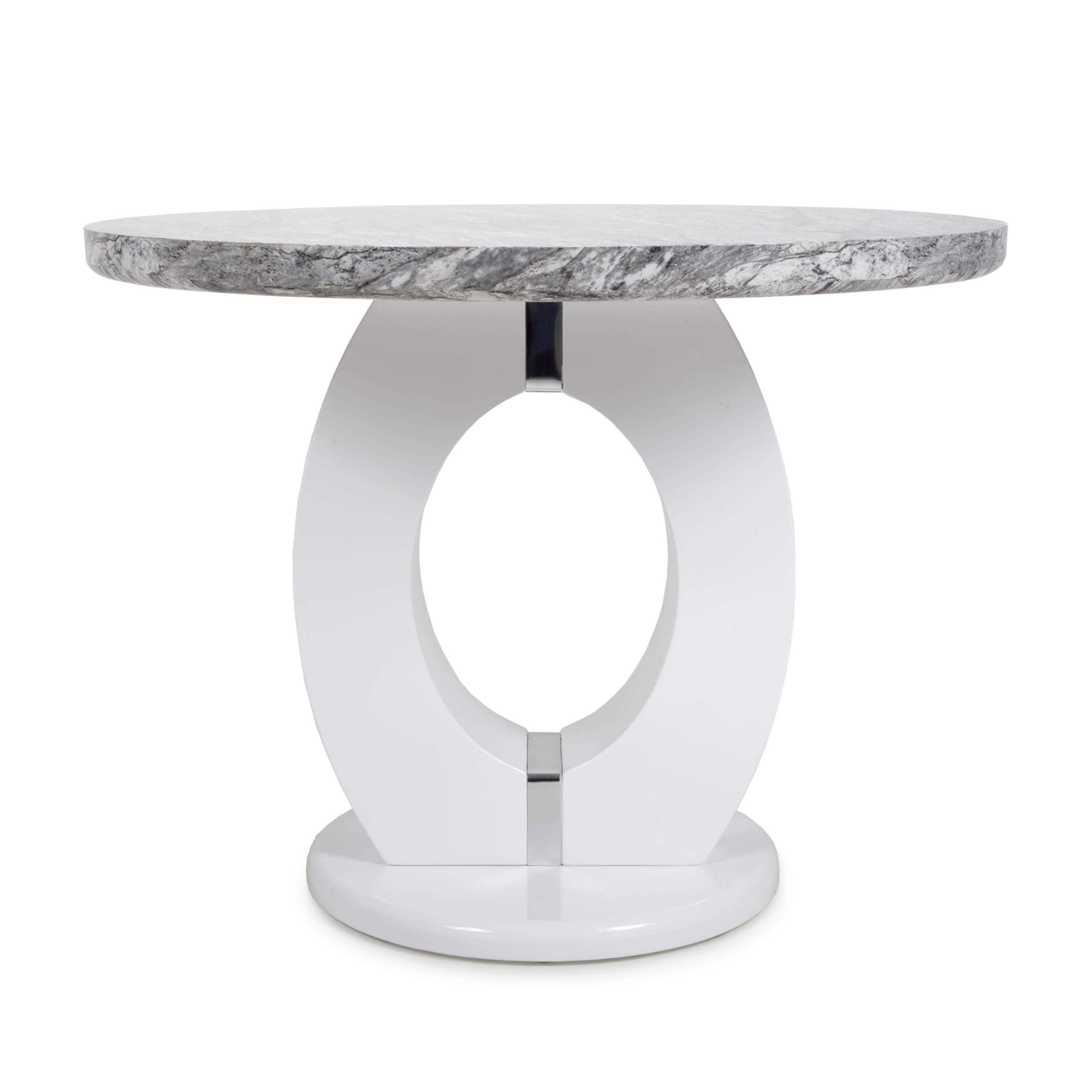 Grey/White - Shankar - Neptune Round Marble Effect Dining Table - 2