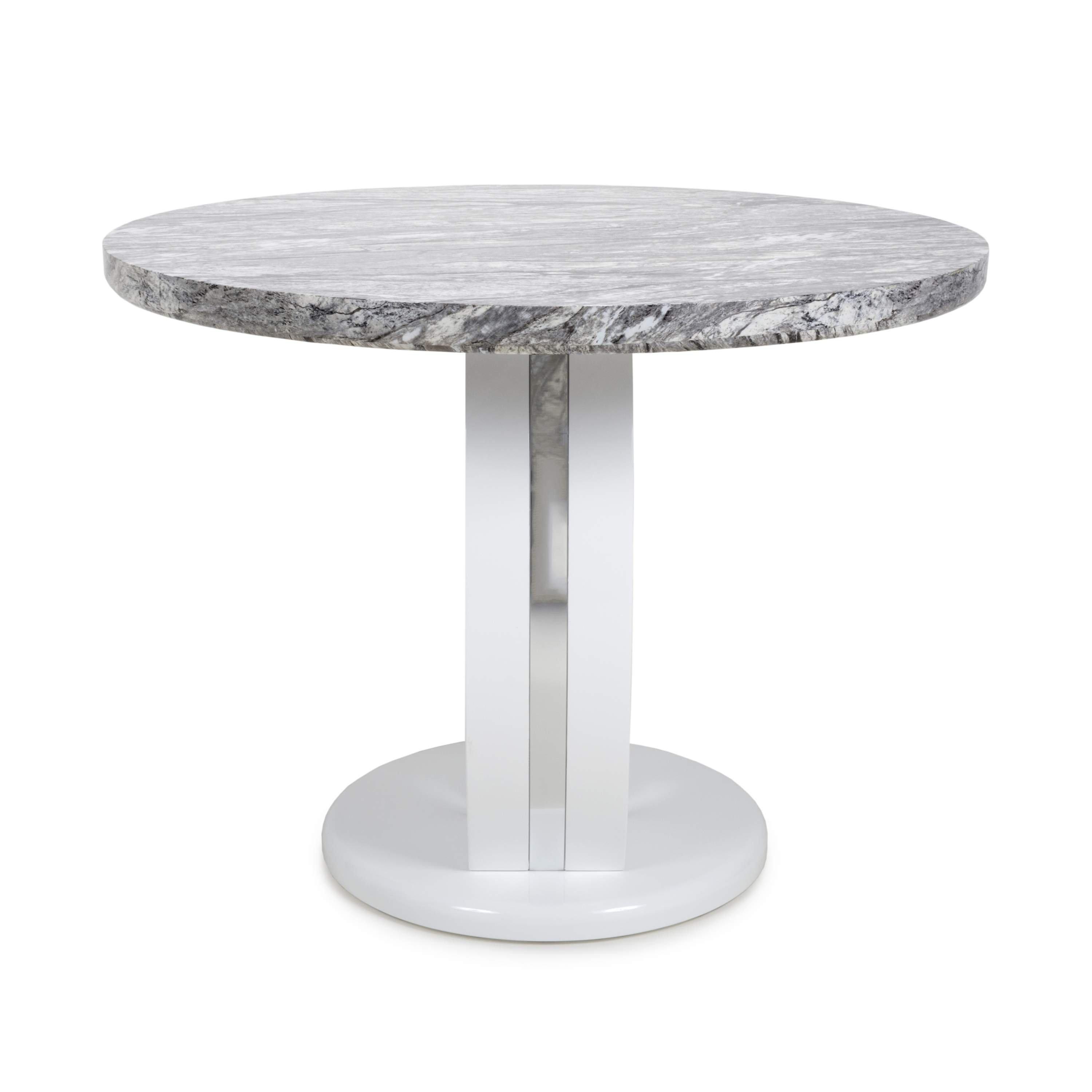 Grey/White - Shankar - Neptune Round Marble Effect Dining Table - 3