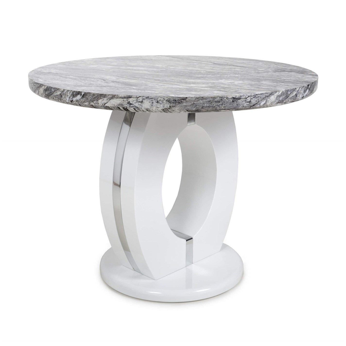 Grey/White - Shankar - Neptune Round Marble Effect Dining Table - 5