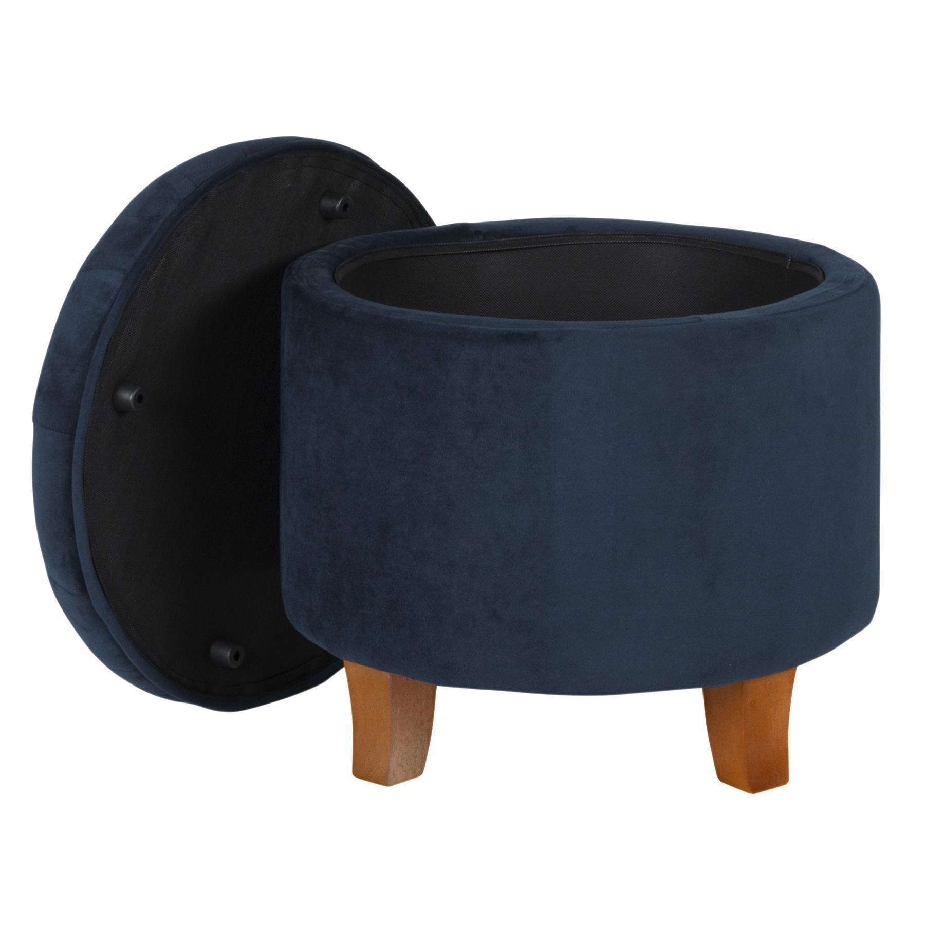 Dark Navy - Alan Symonds - Cambridge Tufted Round Storage Ottoman Footstool - 1