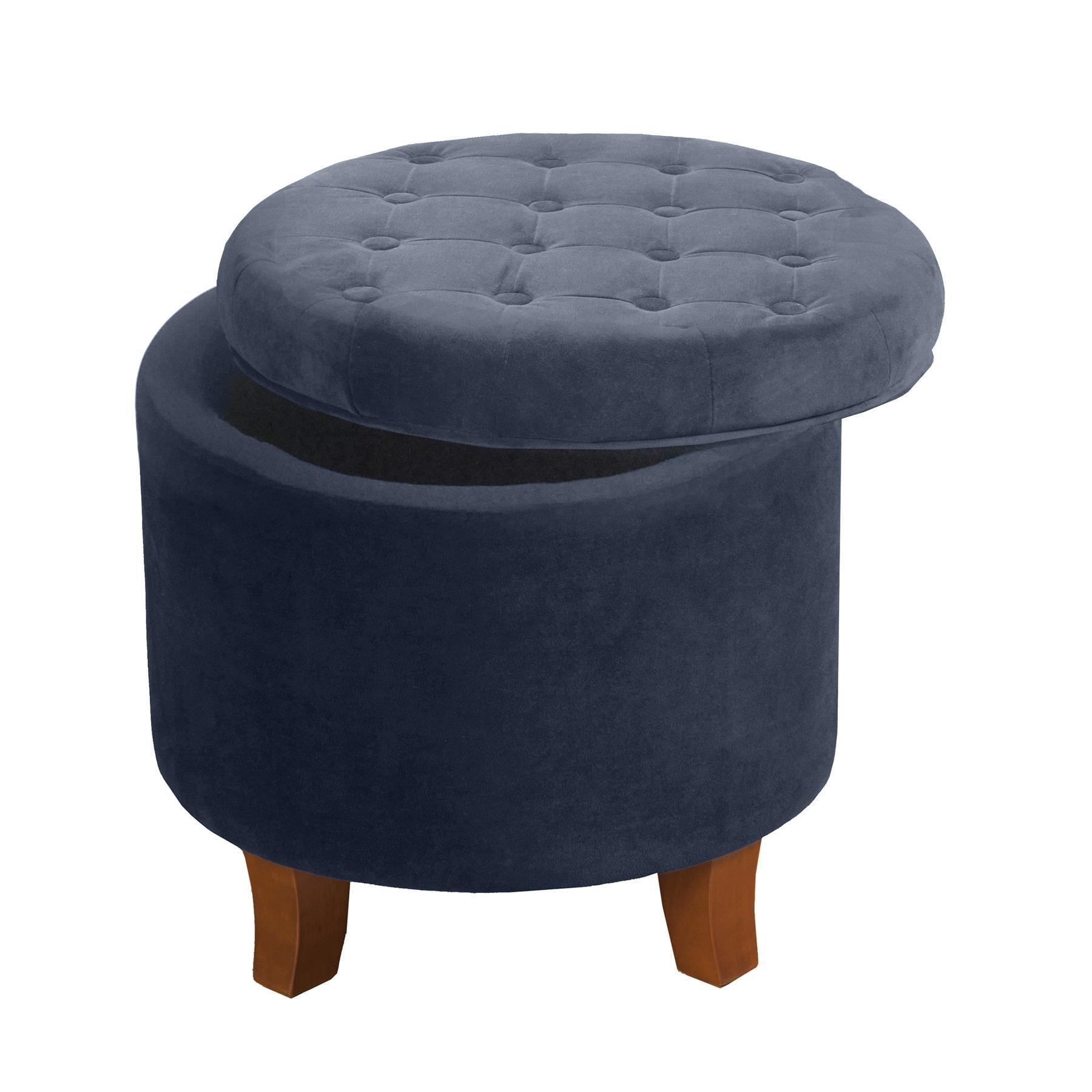 Dark Navy - Alan Symonds - Cambridge Tufted Round Storage Ottoman Footstool - 3