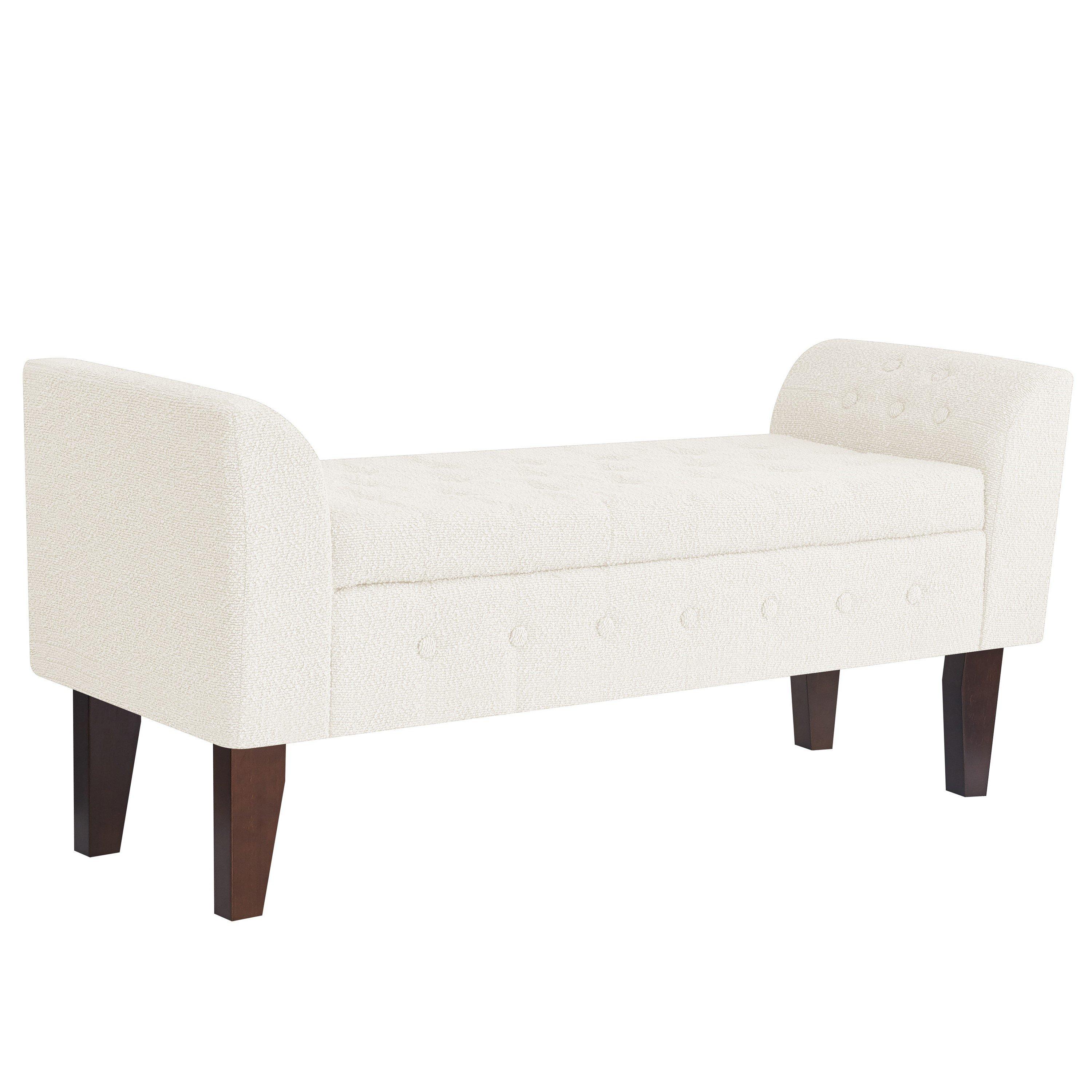 Cream - Alan Symonds - Oxford Boucle Upholstered Storage Bench - 2