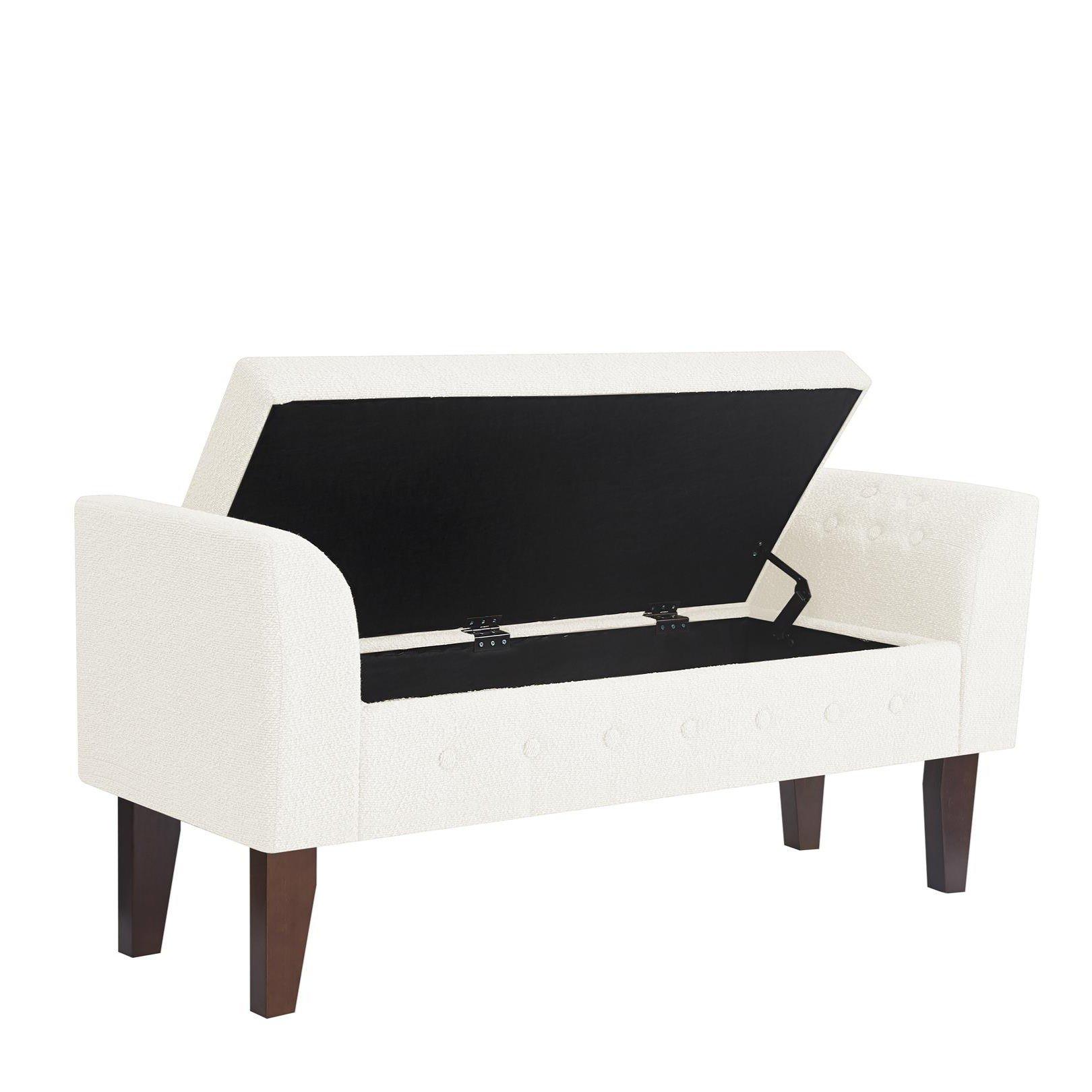 Cream - Alan Symonds - Oxford Boucle Upholstered Storage Bench - 3