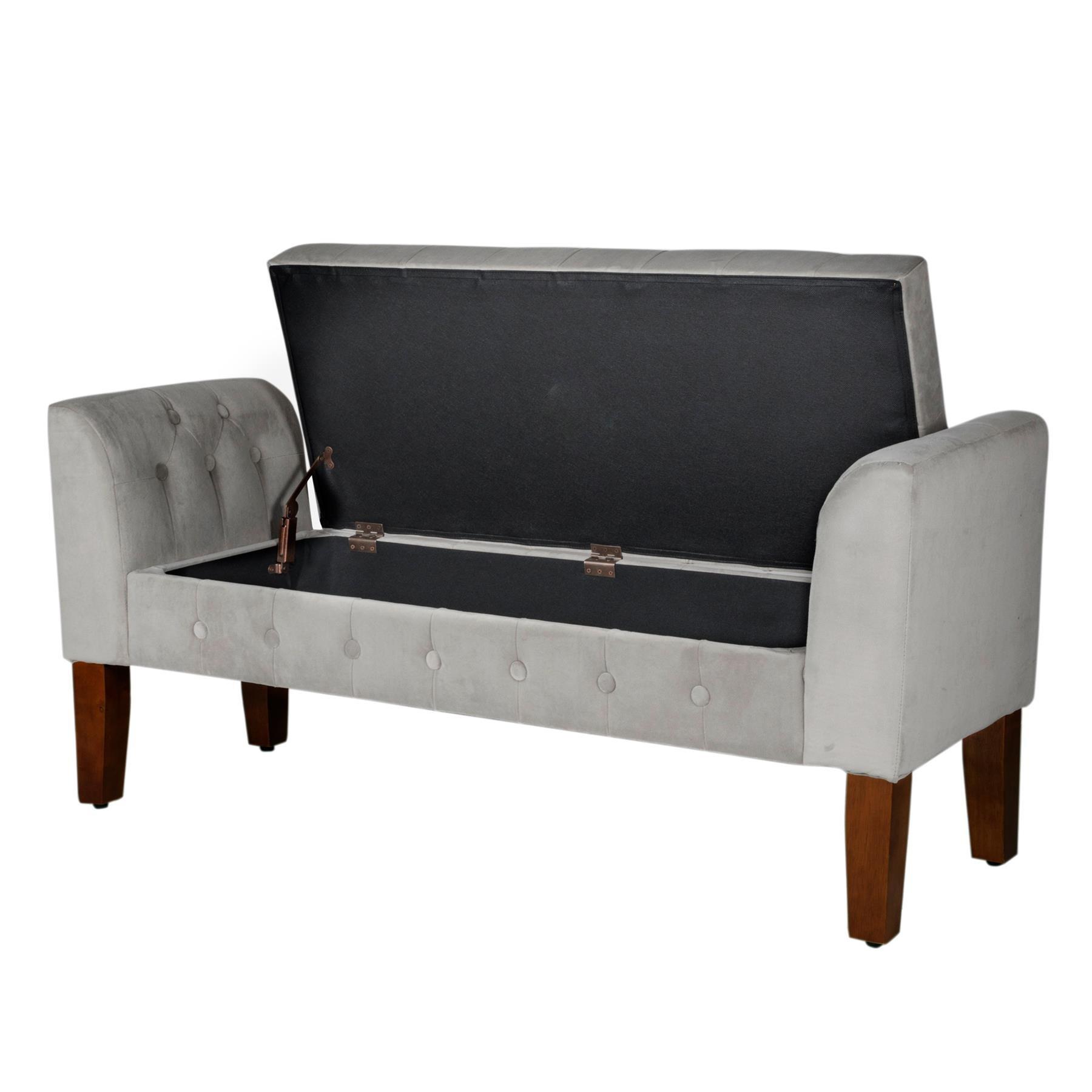 Dove Grey - Alan Symonds - Oxford Velvet Upholstered Storage Bench - 1