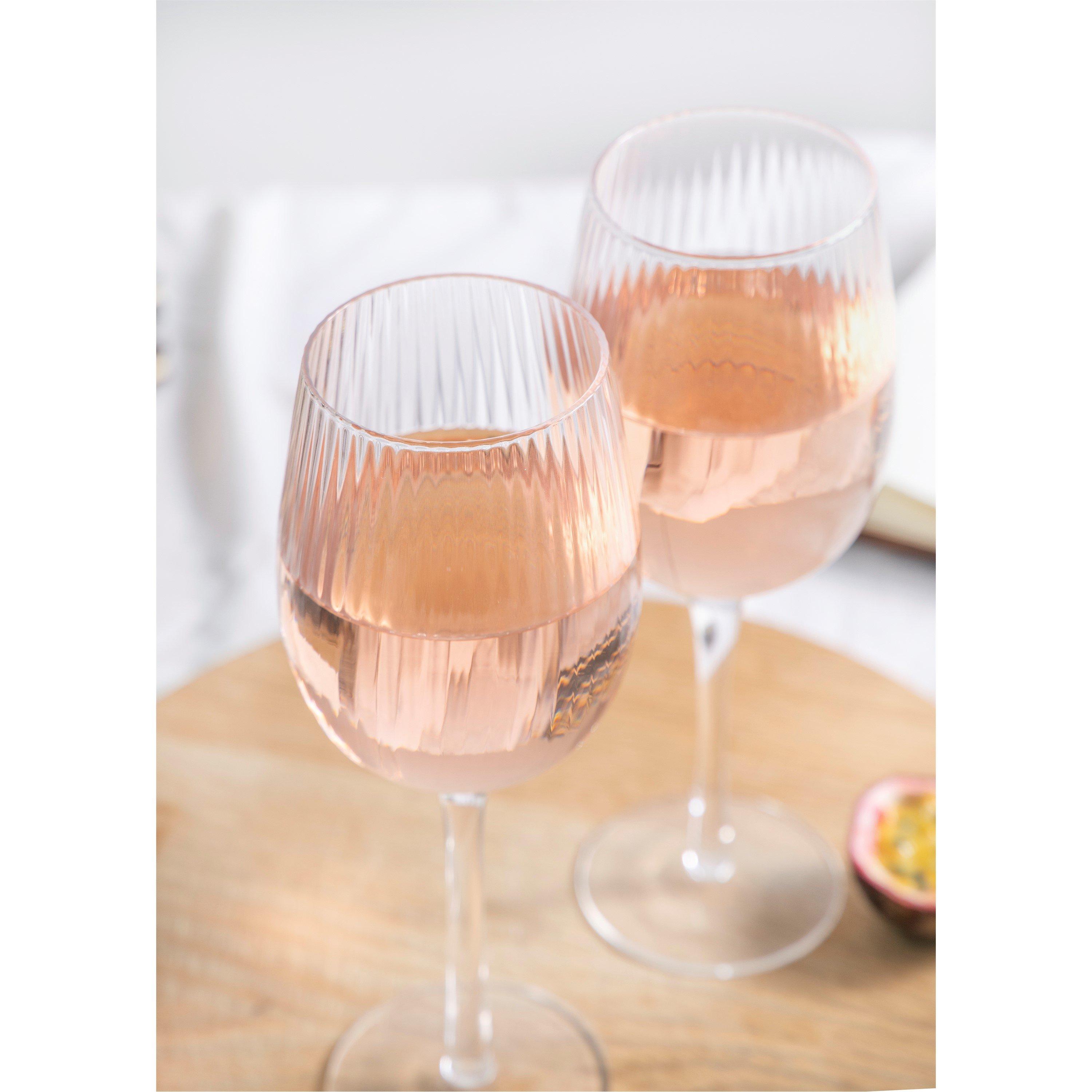 Clear - BarCraft - Set of 2 Large Ribbed Wine Glasses - 3