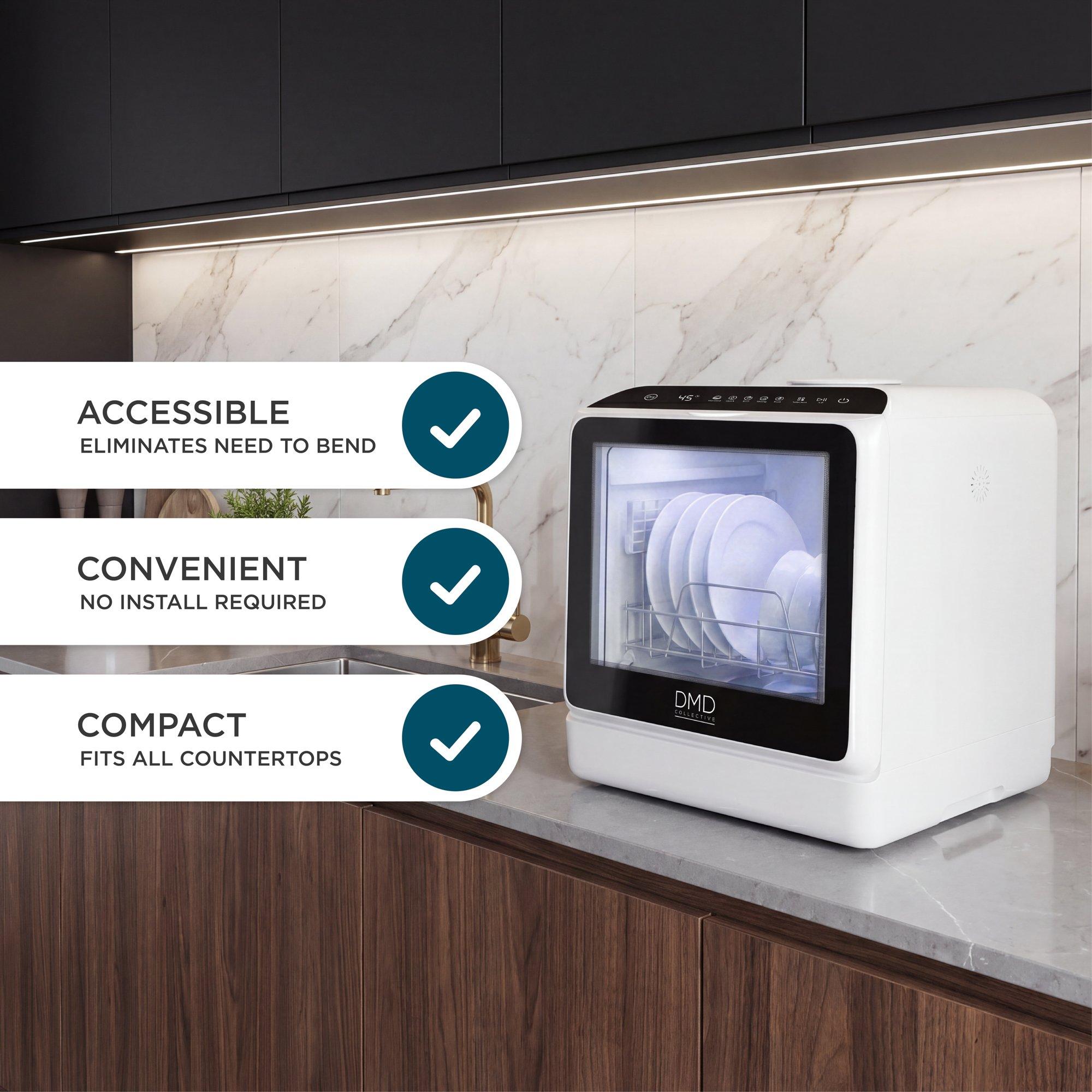 White - DMD Collective - Countertop Dishwasher with Water Tank - Compact - 7