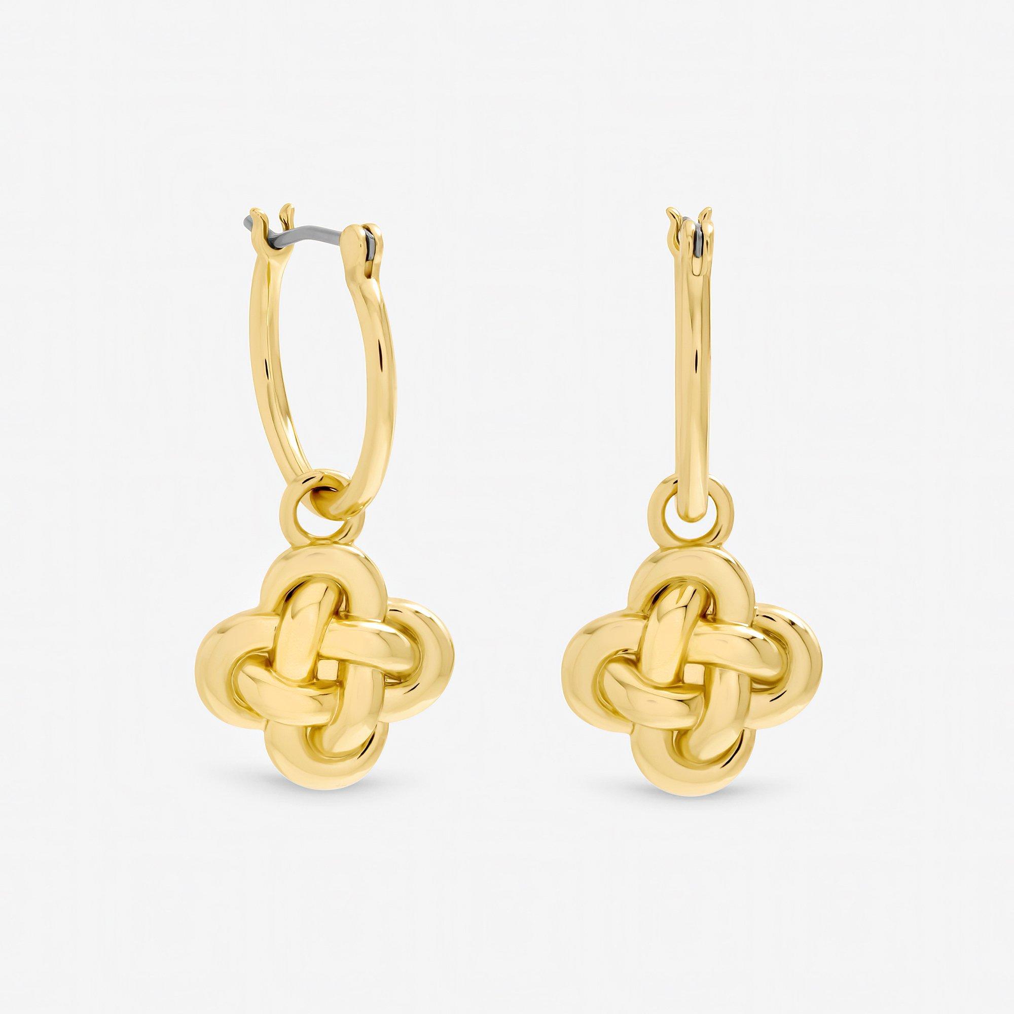 Gold - Inicio - Gold Knotted Clover Huggie Earrings - Gift Pouch