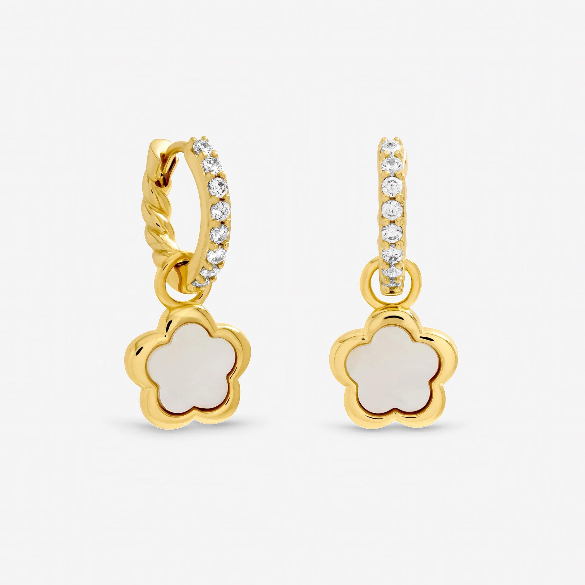 Gold - Inicio - Gold Plated Mother of Pearl Flower Earrings - Gift