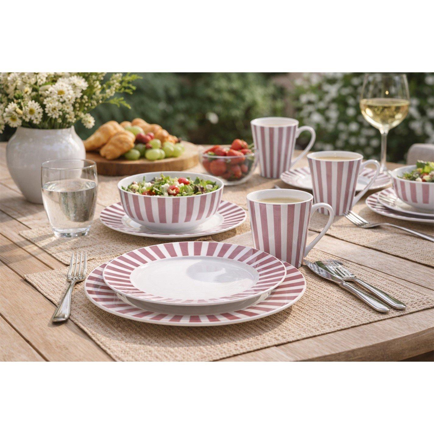 Pink & White - Waterside - 16pc Pink Stripe Dinner Set - 1