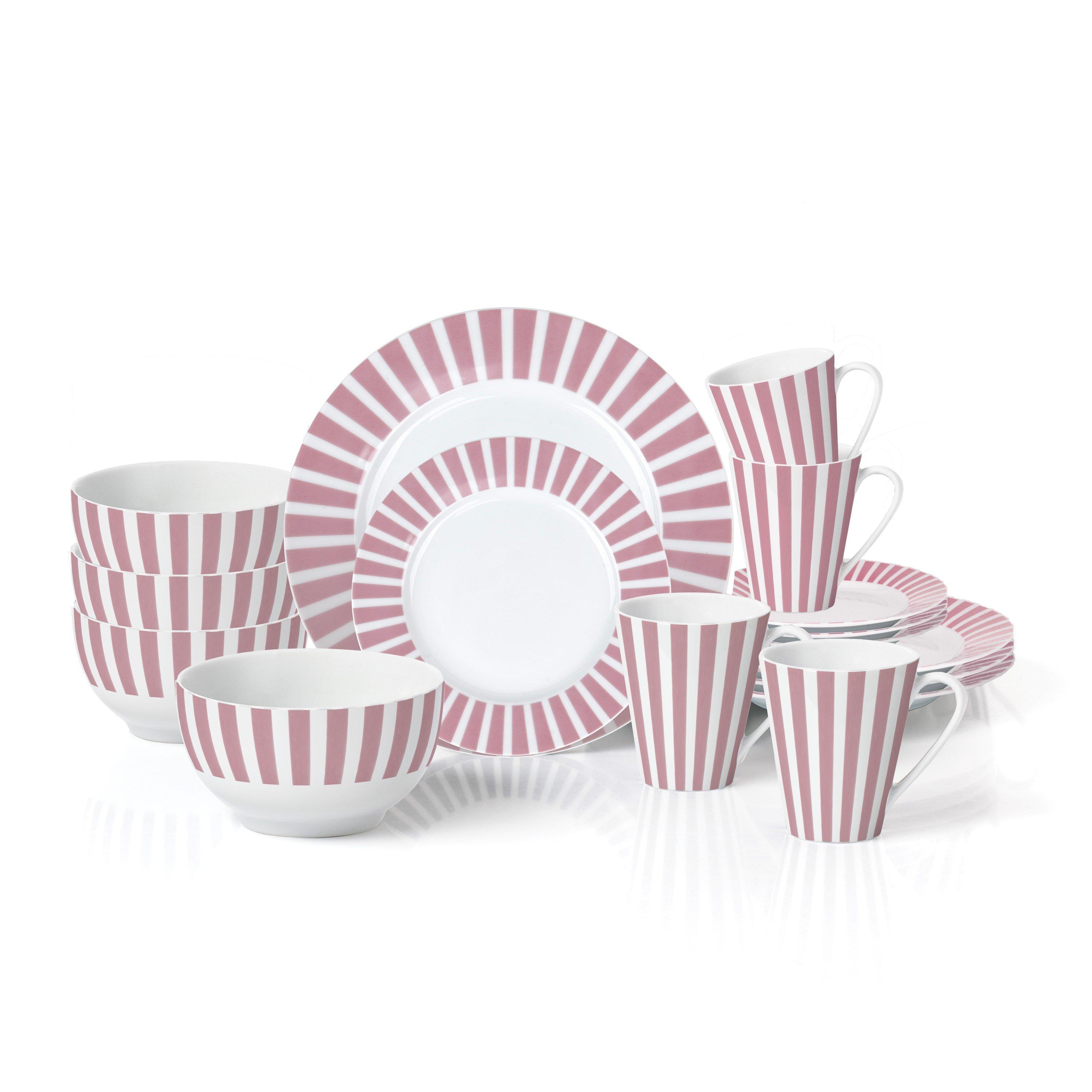 Pink & White - Waterside - 16pc Pink Stripe Dinner Set - 2