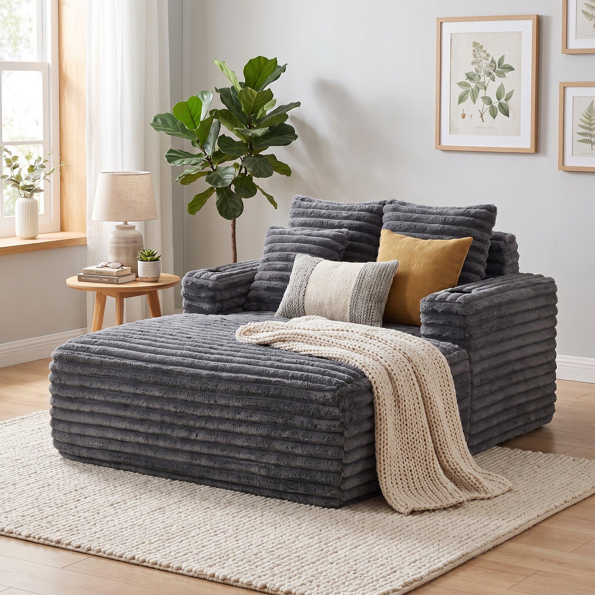 Dawn Grey - Urban Meuble - Faux Fur Convertible Sleeper Chaise Lounge - 1