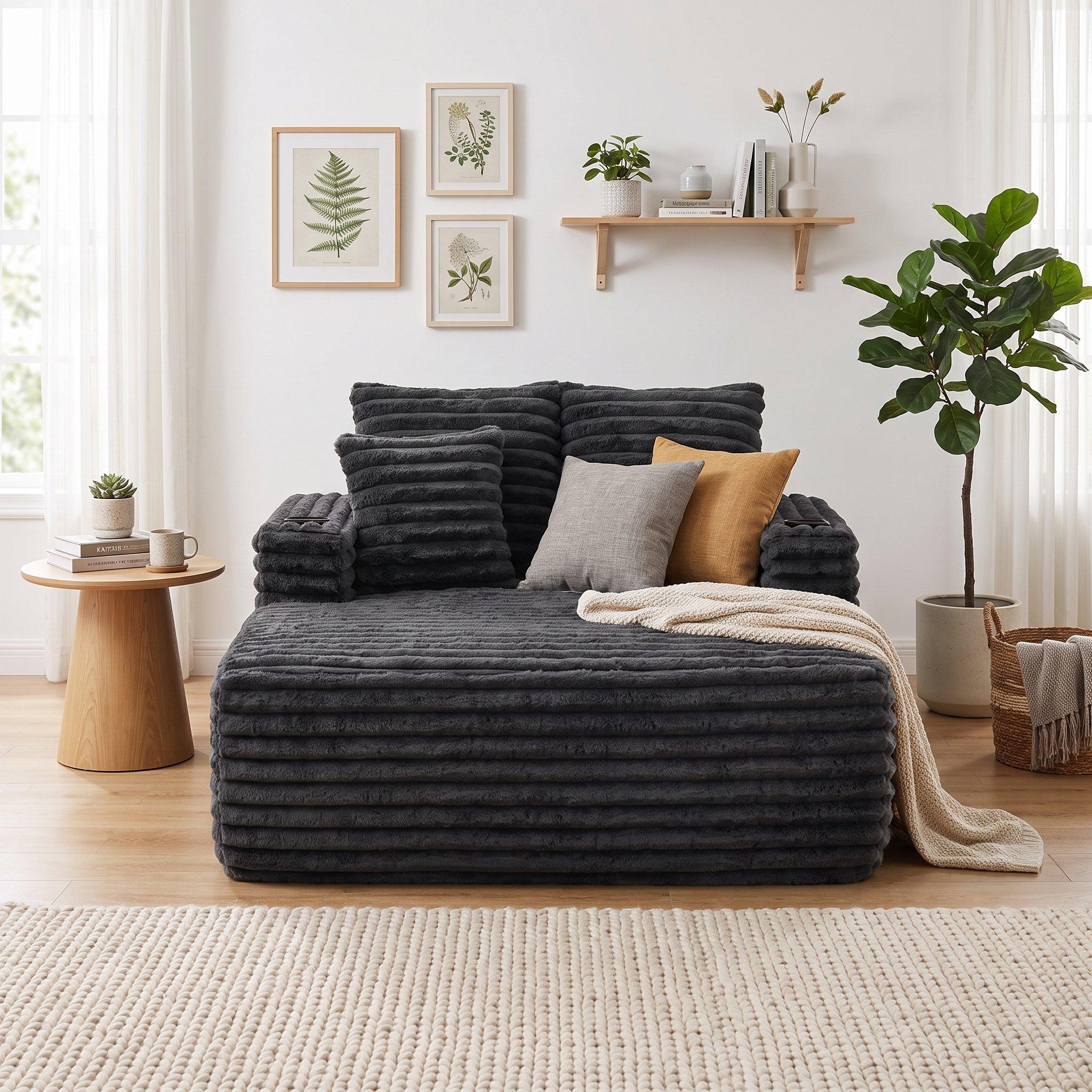 Dawn Grey - Urban Meuble - Faux Fur Convertible Sleeper Chaise Lounge - 2