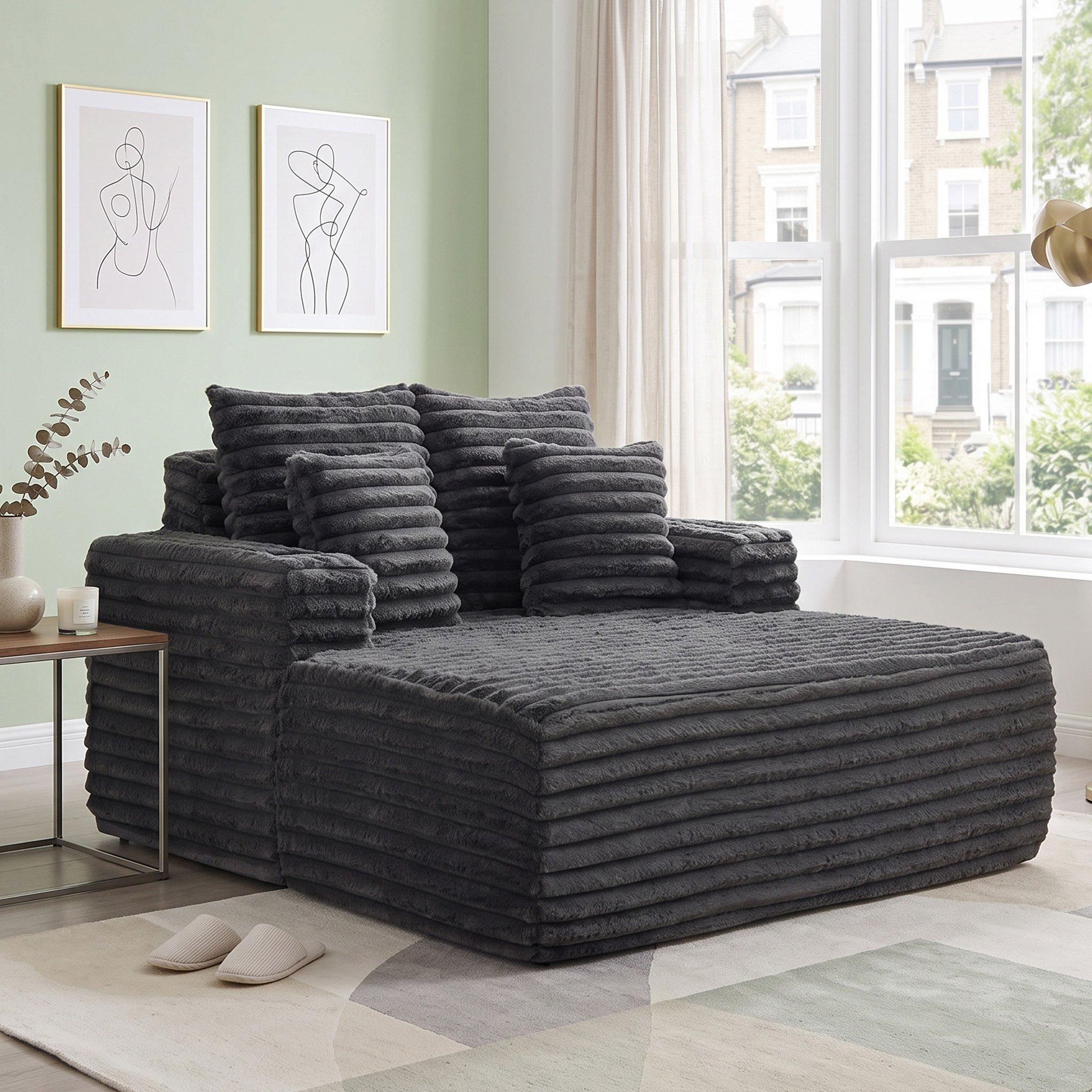 Dawn Grey - Urban Meuble - Faux Fur Convertible Sleeper Chaise Lounge - 3