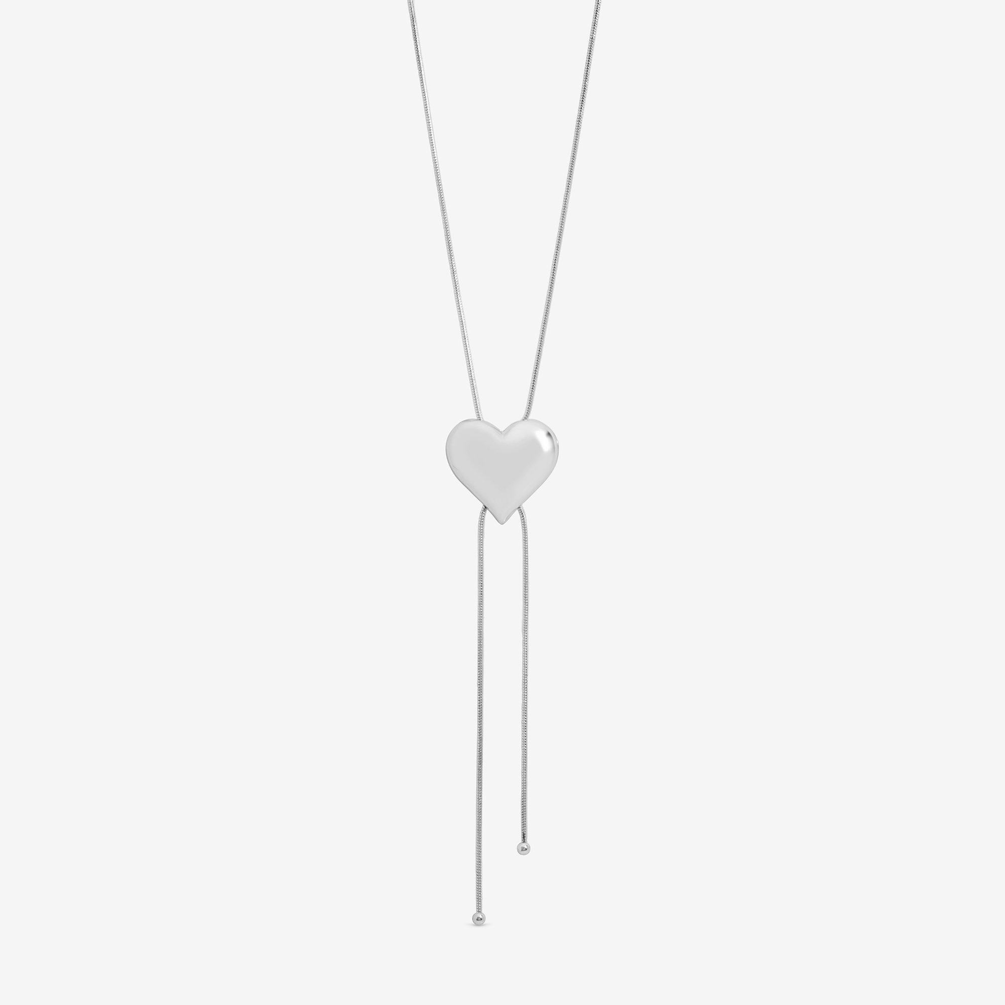 Silver - Mood - Silver Plated Polished Heart Slider Necklace